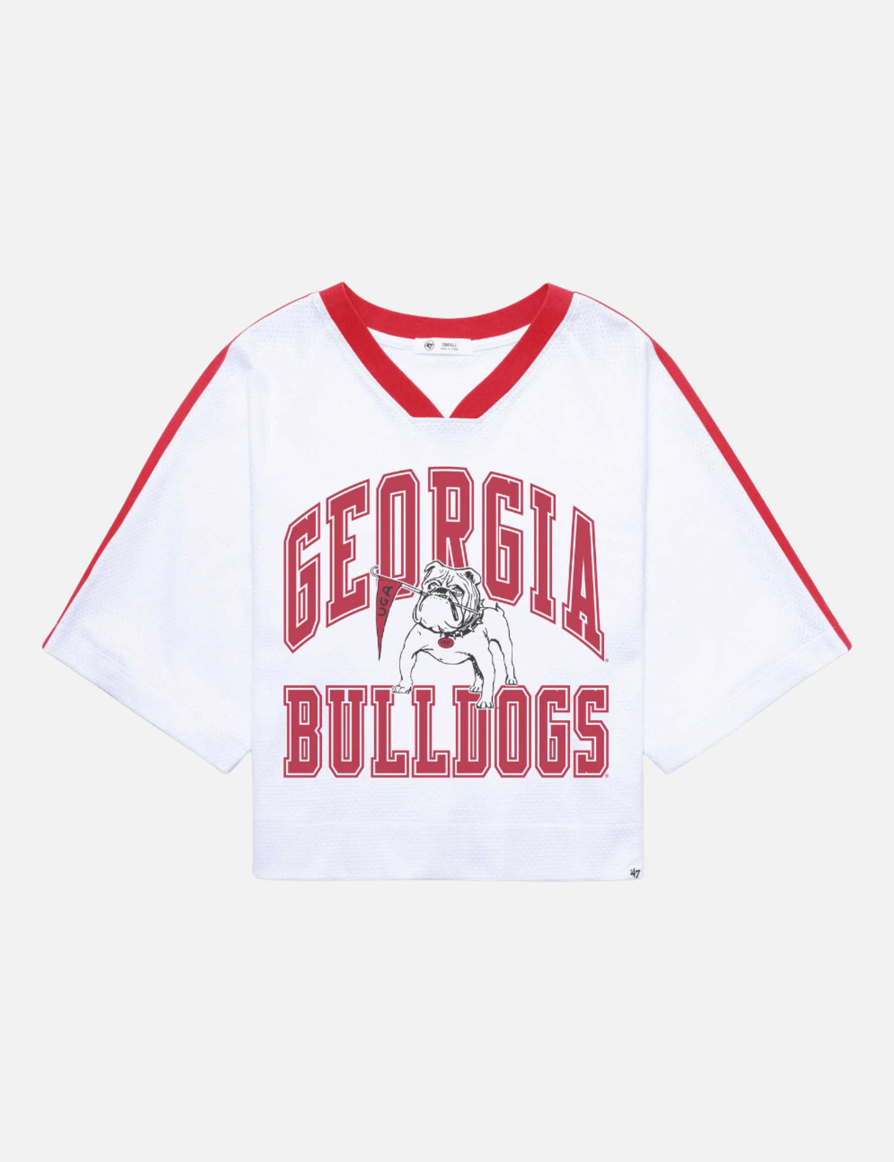 ‘47 Brand Georgia Bulldogs Big Overarch Drop Needle Raglan Vintage White Soft Jersey Cropped Women’s Dawgs UGA Top Go Dawgs Women’s Shirt Athens GA Georgia Kempt Menswear Store Near Me