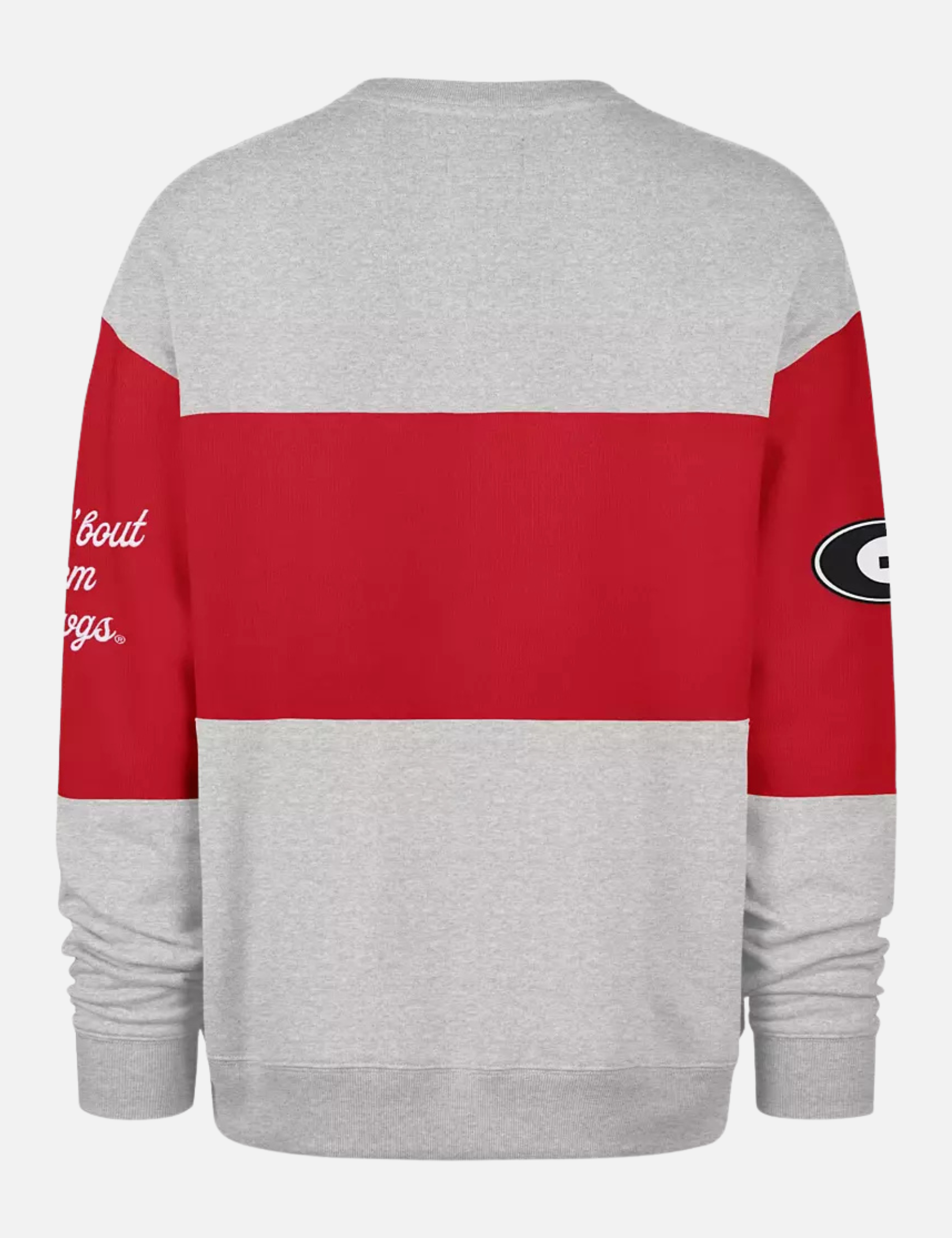 ‘47 Brand Georgia Bulldogs Blockfield Maximalist Crewneck Racer Red Gray Stripe UGA Dawgs Fans Football Sportswear - Back Flat