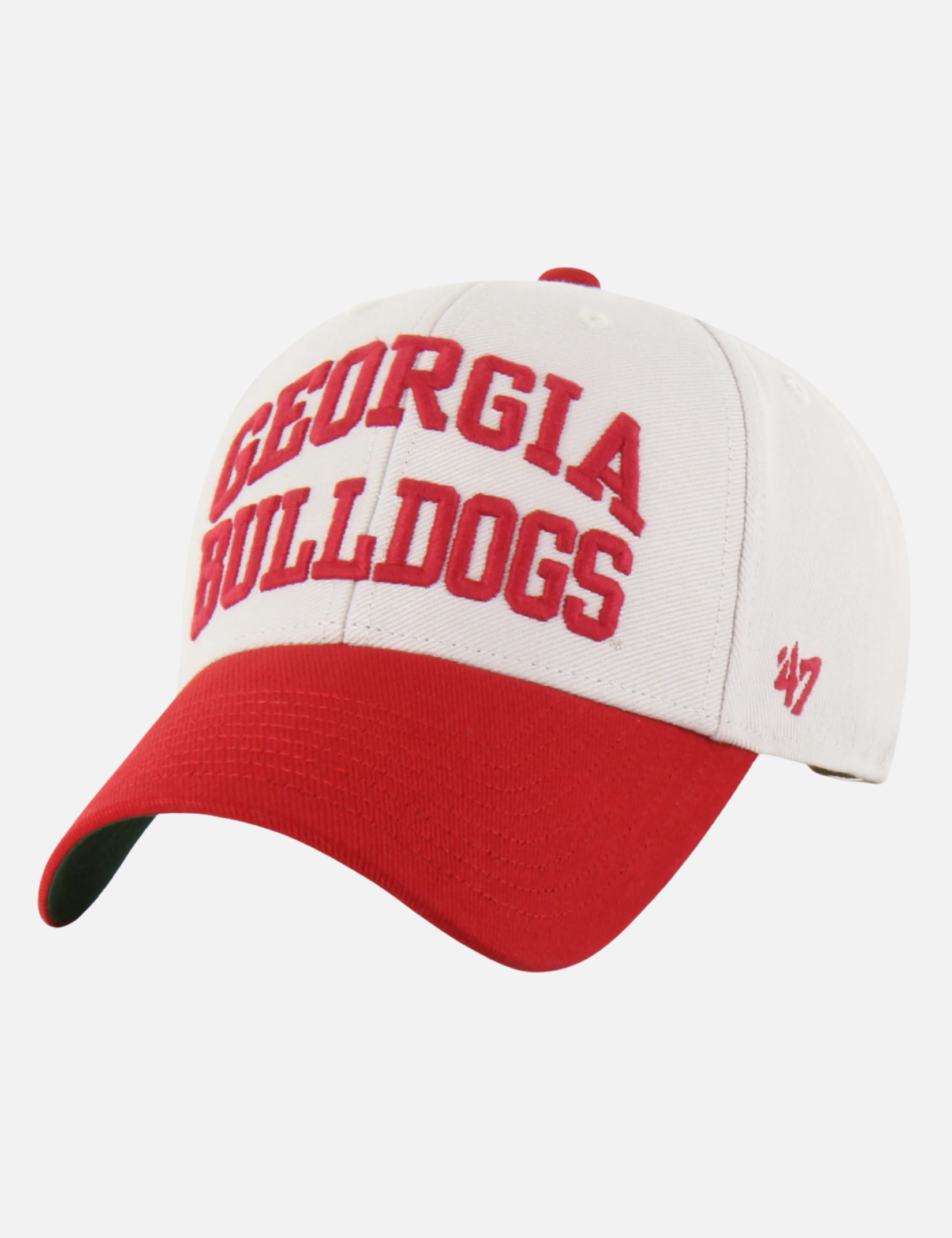 ‘47 Brand Georgia Bulldogs Broke Line Loop Hat Bone White UGA Dawgs Fans Accessories Football Sportswear - Front Flat