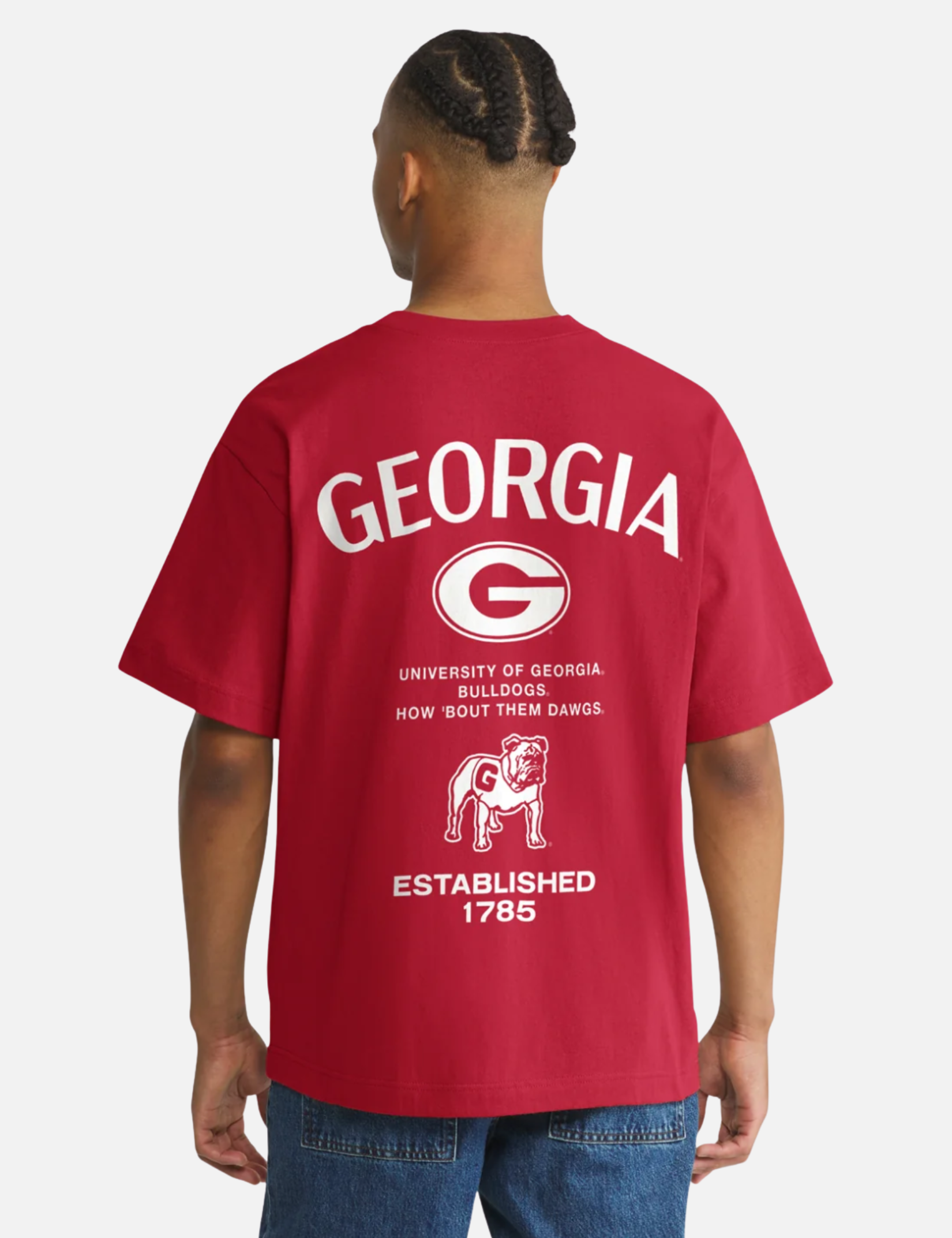 ‘47 Brand Georgia Bulldogs Constantine Foundation Tee T-Shirt  Racer Red Gray Stripe UGA Dawgs Fans Football Sportswear - Model Back 