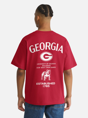 ‘47 Brand Georgia Bulldogs Constantine Foundation Tee T-Shirt  Racer Red Gray Stripe UGA Dawgs Fans Football Sportswear - Model Back 