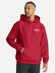 ‘47 Brand Georgia Bulldogs Constantine Hood Red Back Graphic Hoodie UGA Dawgs Long Sleeve Fan Gear - Model Front