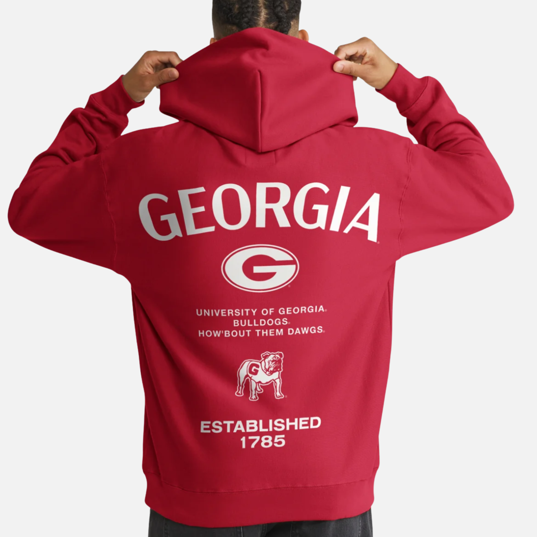 ‘47 Brand Georgia Bulldogs Constantine Hood Red Back Graphic Hoodie UGA Dawgs Long Sleeve Fan Gear - Model Back