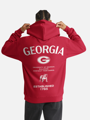 ‘47 Brand Georgia Bulldogs Constantine Hood Red Back Graphic Hoodie UGA Dawgs Long Sleeve Fan Gear - Model Back