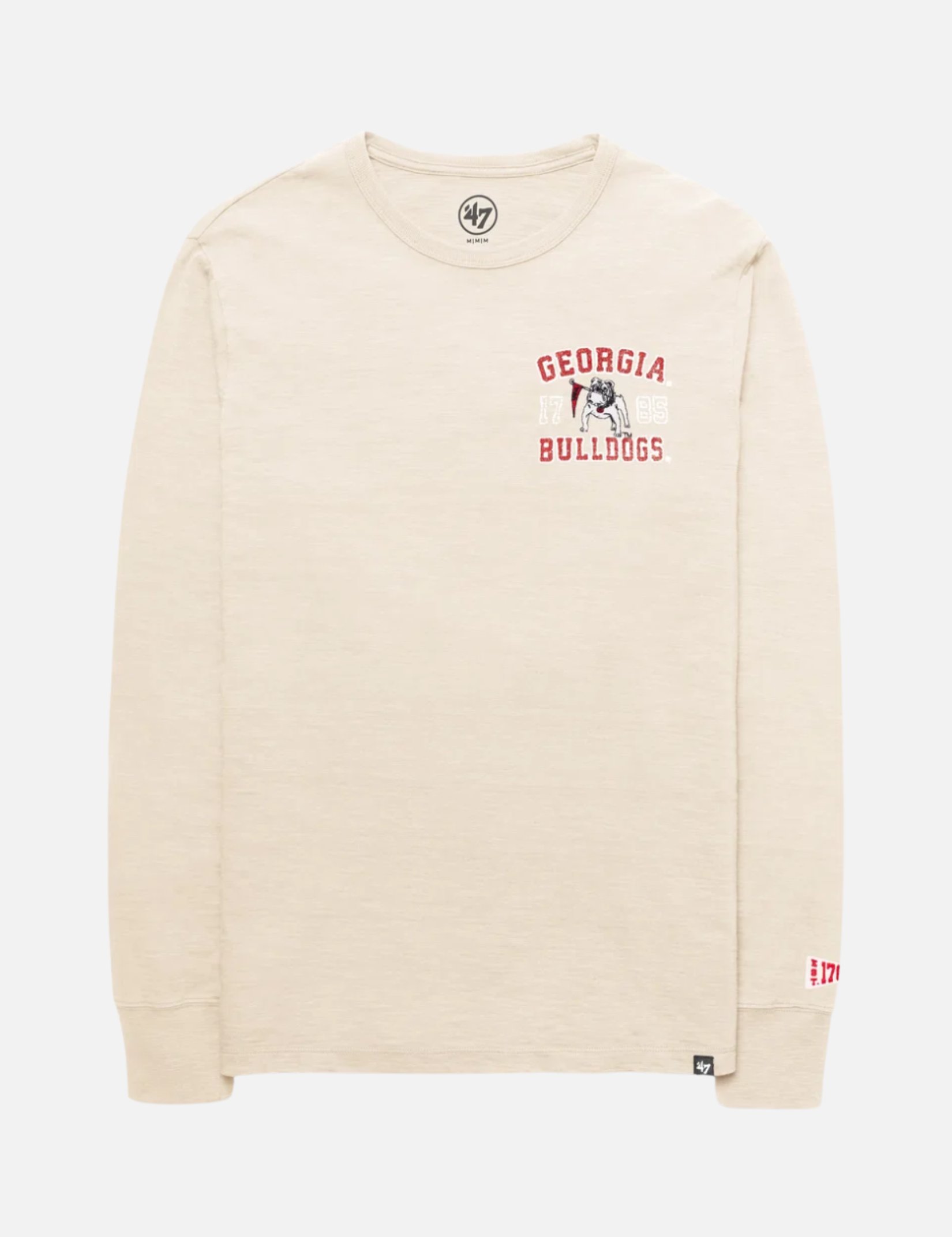 ‘47 Brand Georgia Bulldogs Egremont Heavy Slub LS Vintage Mojave White UGA Dawgs Fans Football Sportswear - Front Flat