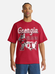 ‘47 Brand Georgia Bulldogs Mascot Mania Foundation Graphic Tee Red Short Sleeve Dawgs Fan UGA Sports Gear  - Model Front