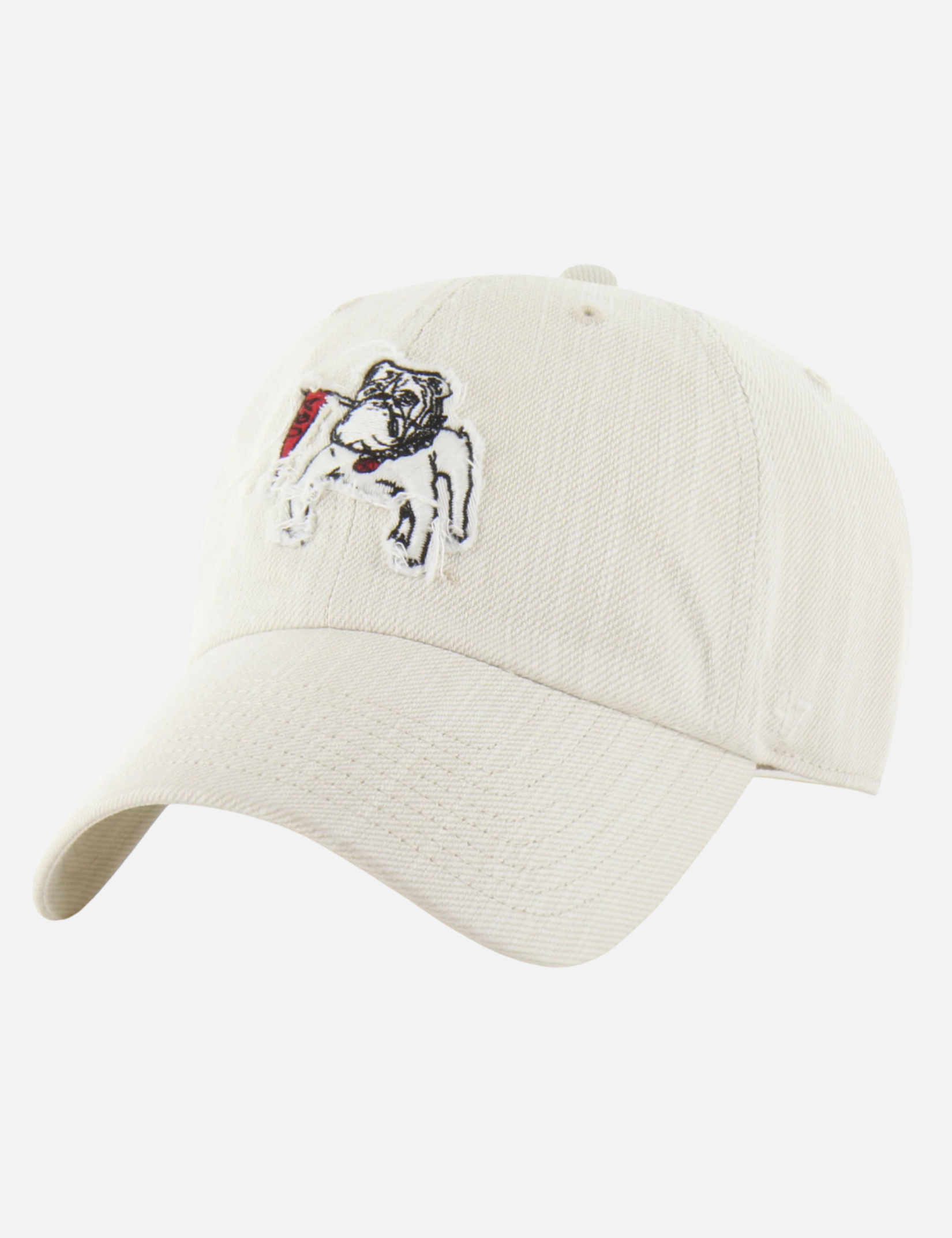 ‘47 Brand Georgia Bulldogs Slub Twill Clean Up Hat Vintage Mojave White UGA Dawgs Fans Accessories Football Sportswear - Front Flat