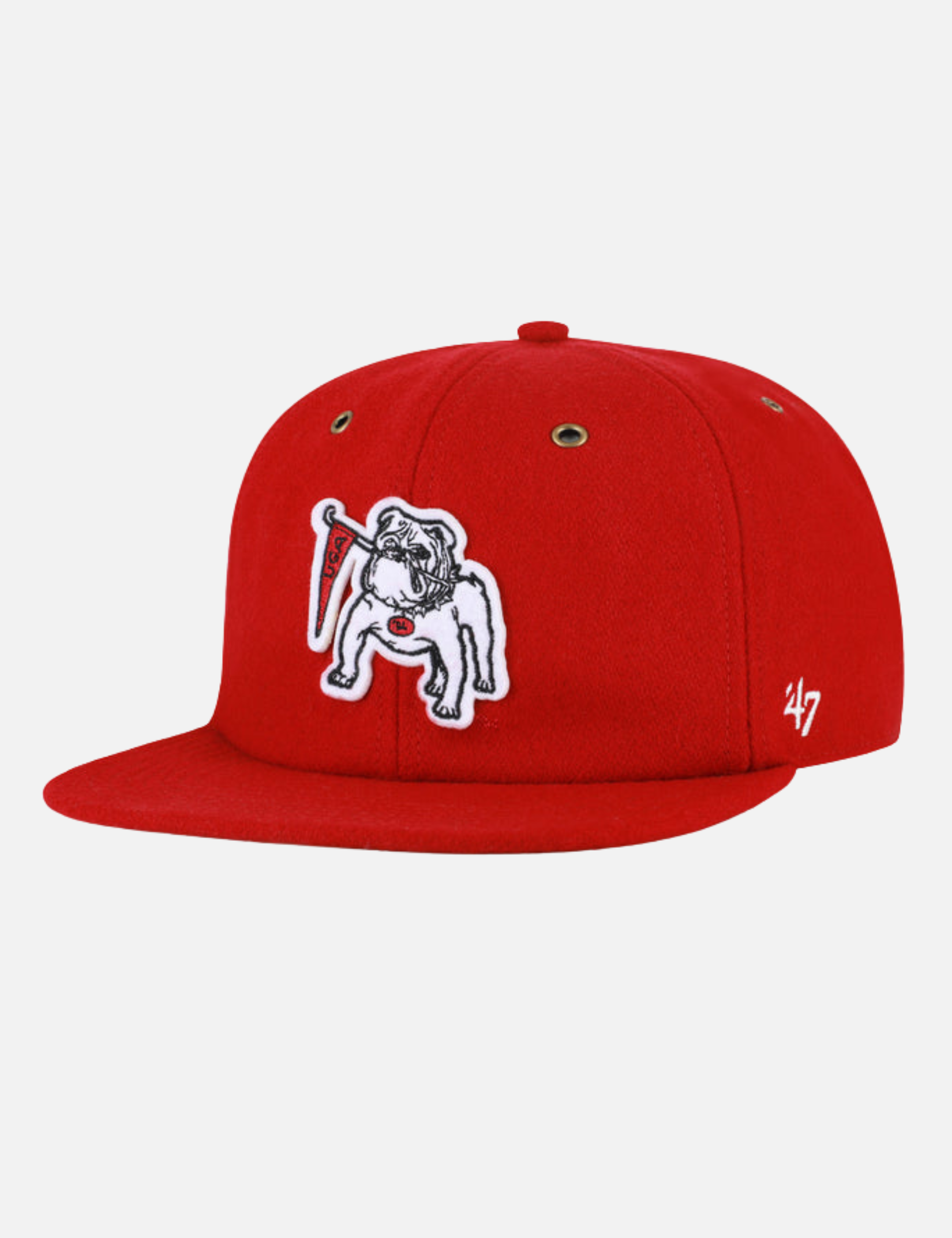 ‘47 Brand Georgia Bulldogs Wool Applique Captain Hat Red UGA Dawgs Fans Accessories Football Sportswear - Front Flat