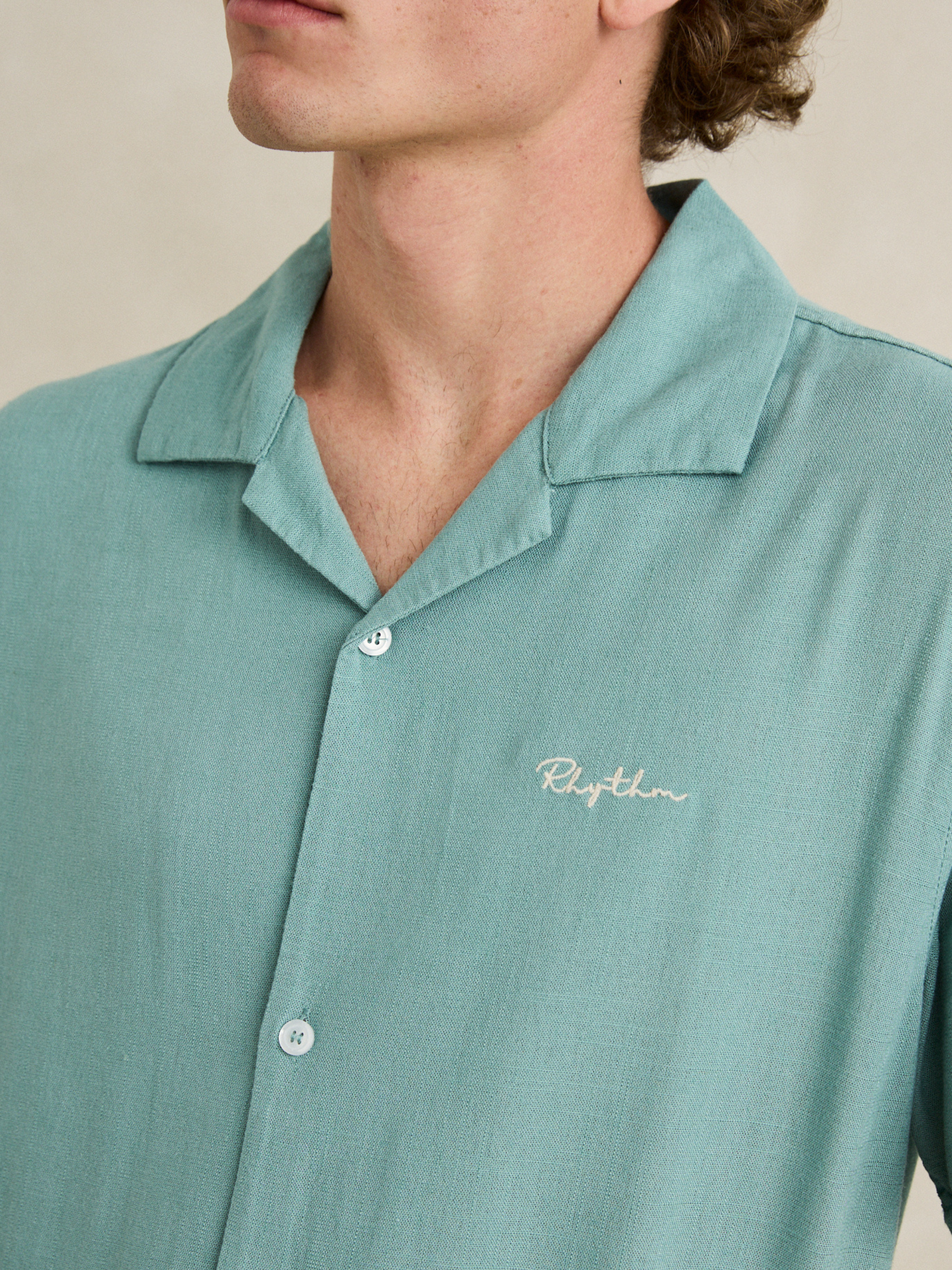 Rhythm Lucas SS Short Sleeve Shirt Seafoam Blue Collared Button Down Casual Mens Tops for Men Summer Shirts for Guys Athens GA Georgia Kempt Menswear Store Near Me