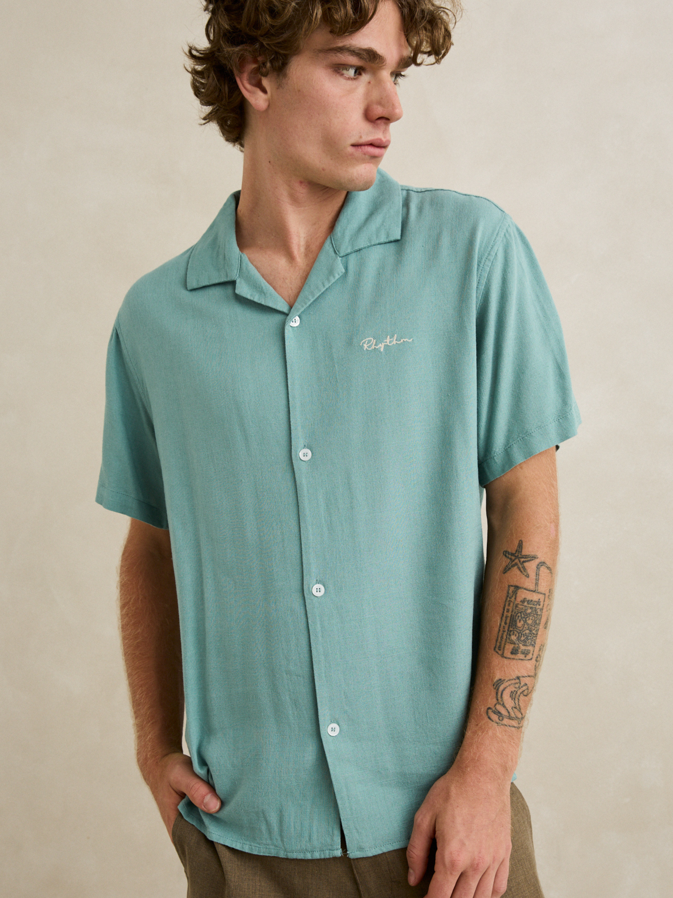 Rhythm Lucas SS Short Sleeve Shirt Seafoam Blue Collared Button Down Casual Mens Tops for Men Summer Shirts for Guys Athens GA Georgia Kempt Menswear Store Near Me