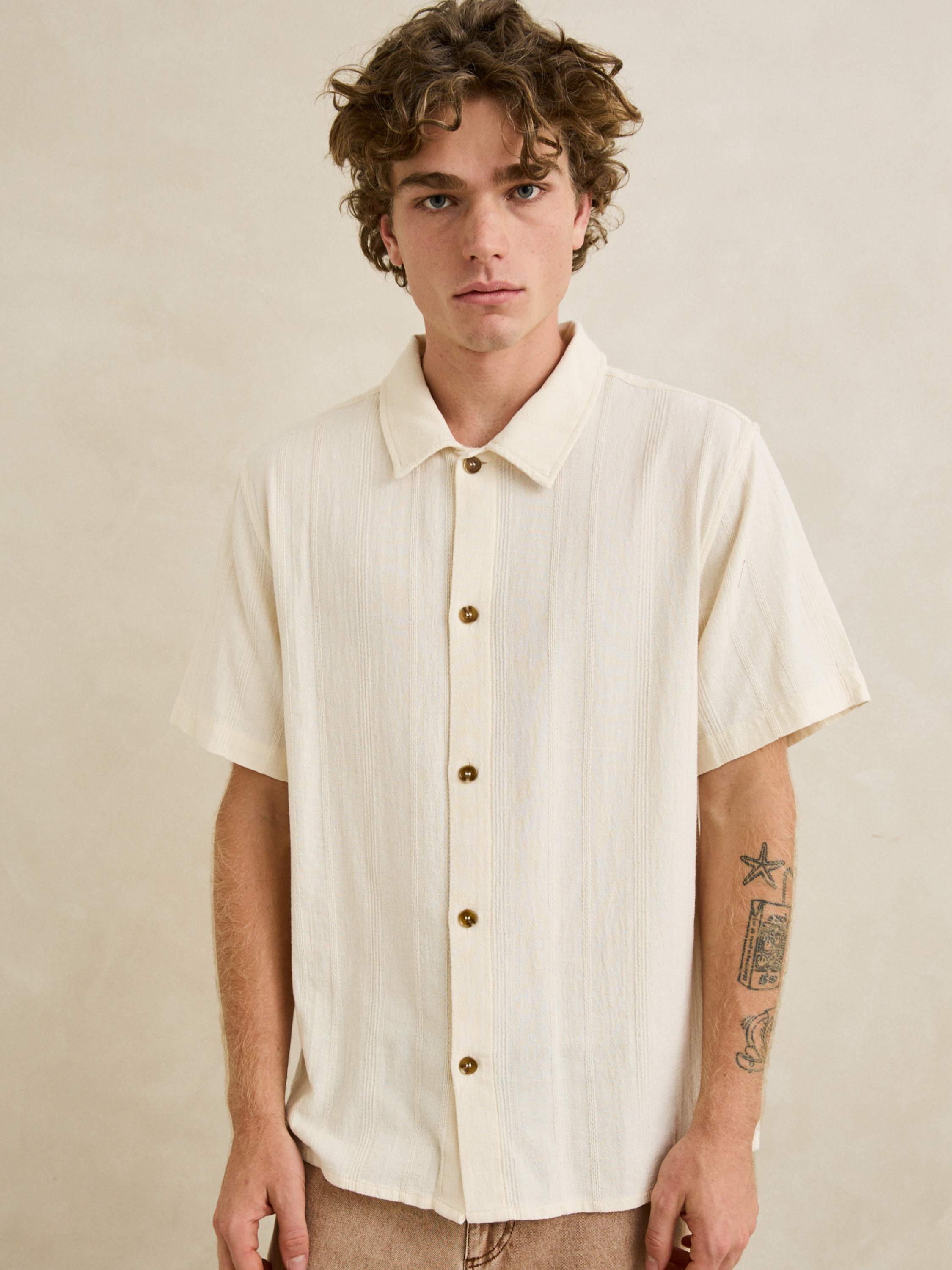 Rhythm Sundown SS Short Sleeve Shirt Button Down Collared Men’s Tops for Men Casual Shit for Guys Natural White Closet Basic Staple Shirt for Guys Athens GA Georgia Kempt Menswear Store Near Me