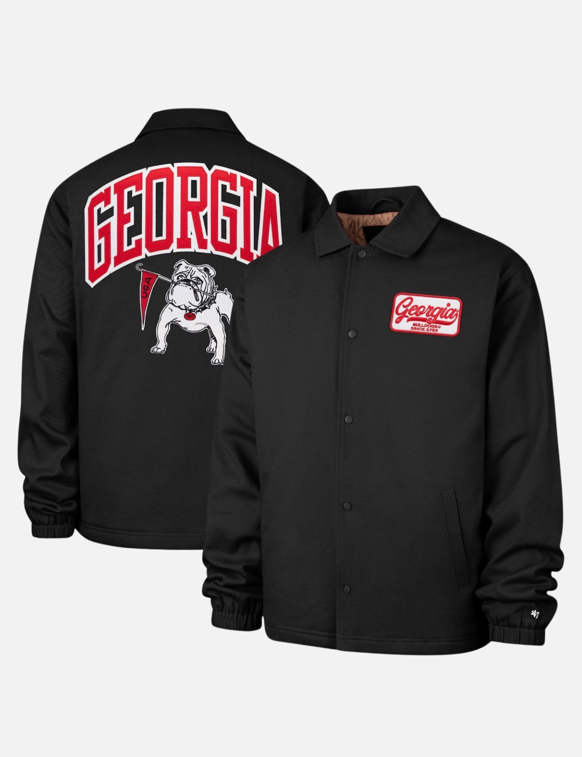 ‘47 Brand Georgia Bulldog Retread Coaches Jacket - Vintage Black Varsity 80s 90s Embroidered Winter Letterman Jacket Athens UGA 