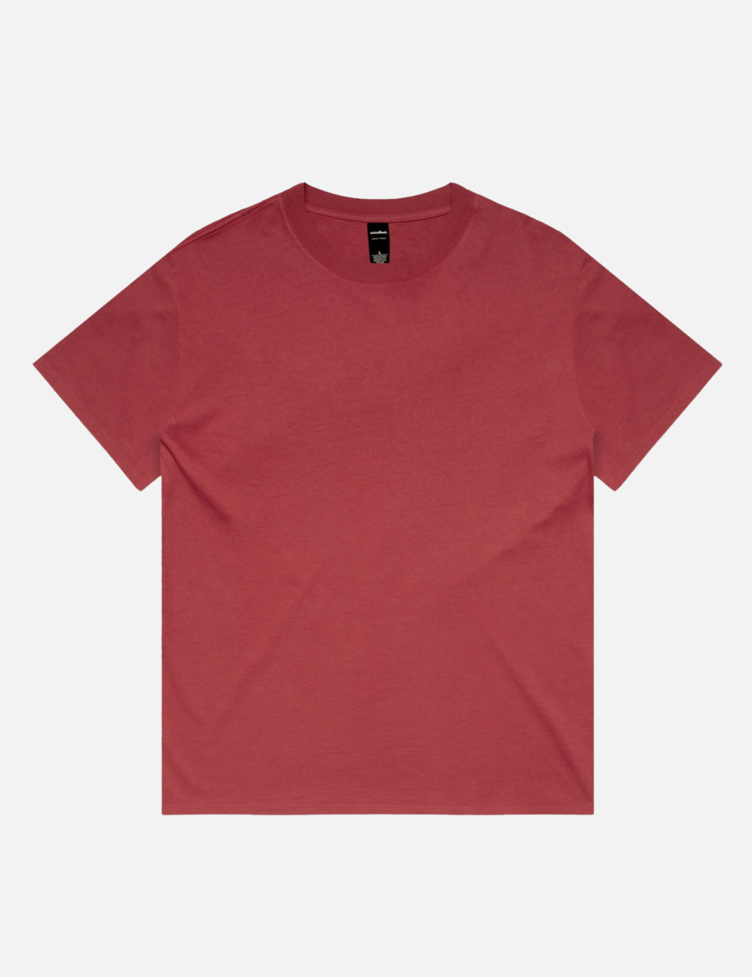AS Colour Heavyweight Relaxed Tee in a faded cardinal red front flat
