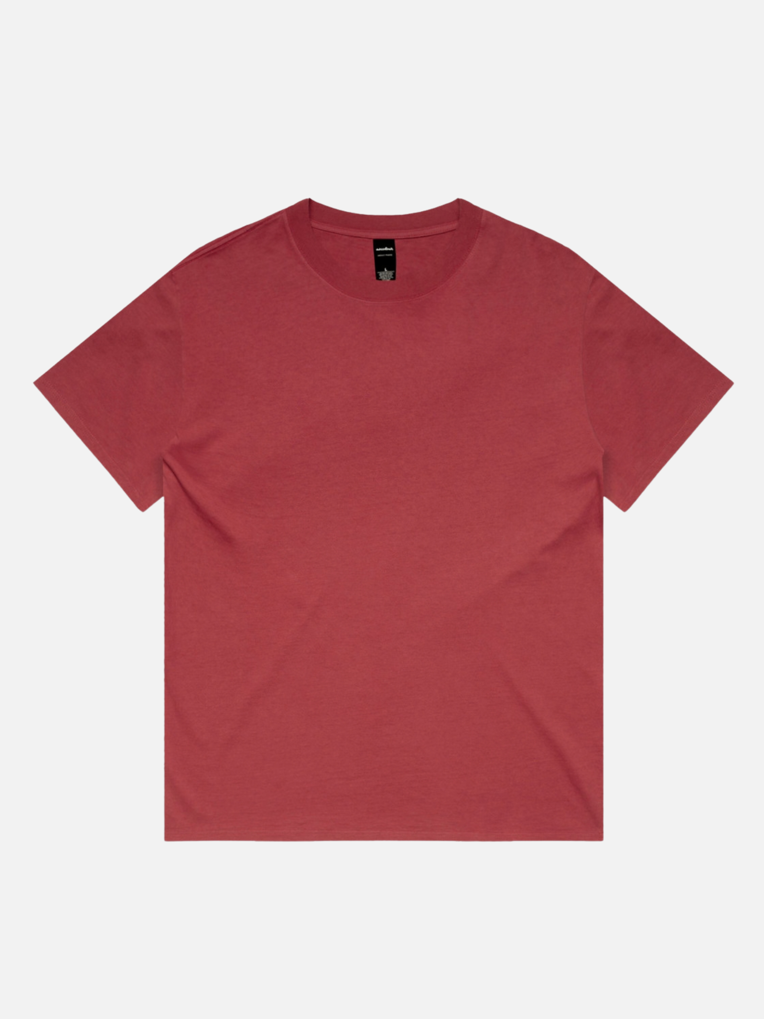 AS Colour Heavyweight Relaxed Tee in a faded cardinal red front flat