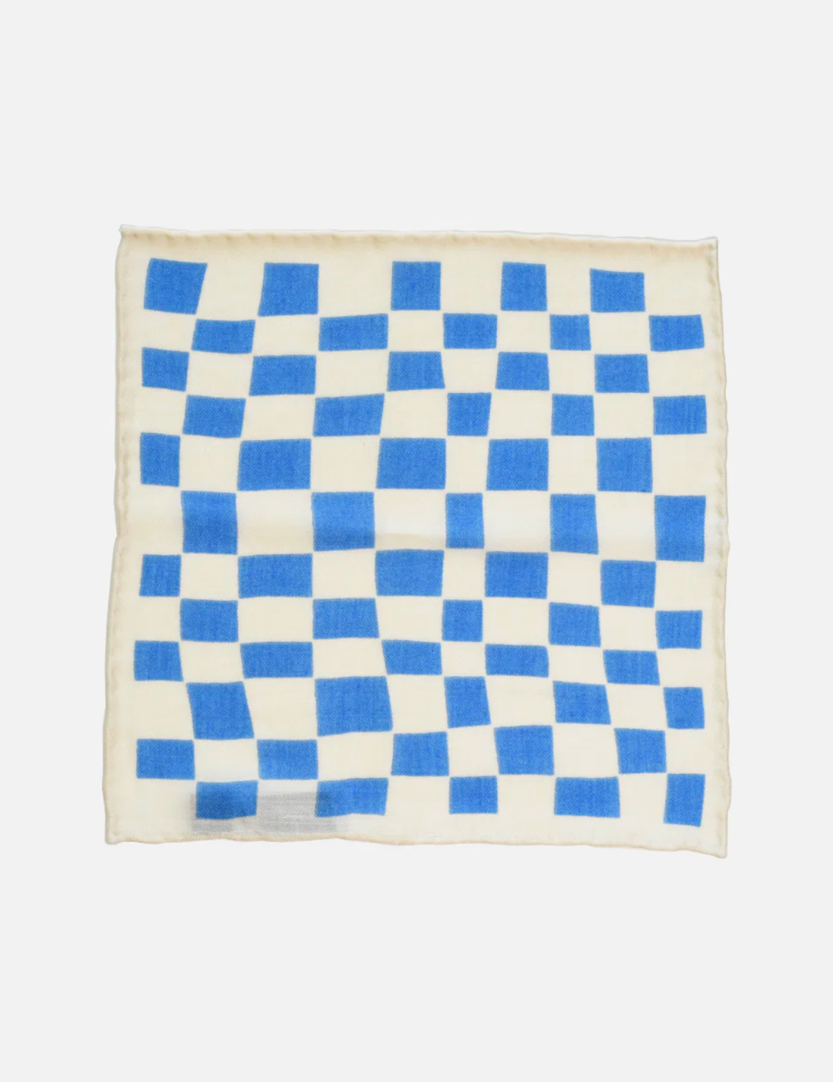 curated basics wool check pocket square blue white cream ivory handmade knit 100% wool rolled edges kempt athens ga georgia men's clothing store