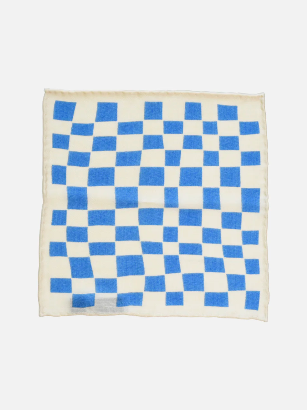 curated basics wool check pocket square blue white cream ivory handmade knit 100% wool rolled edges kempt athens ga georgia men's clothing store