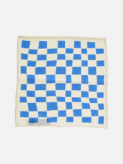 curated basics wool check pocket square blue white cream ivory handmade knit 100% wool rolled edges kempt athens ga georgia men's clothing store