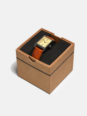 curated basics classic rectangular tank watch with japanese movement 20x40mm case dimensions tan leather green leather strap kempt athens ga georgia men's clothing store