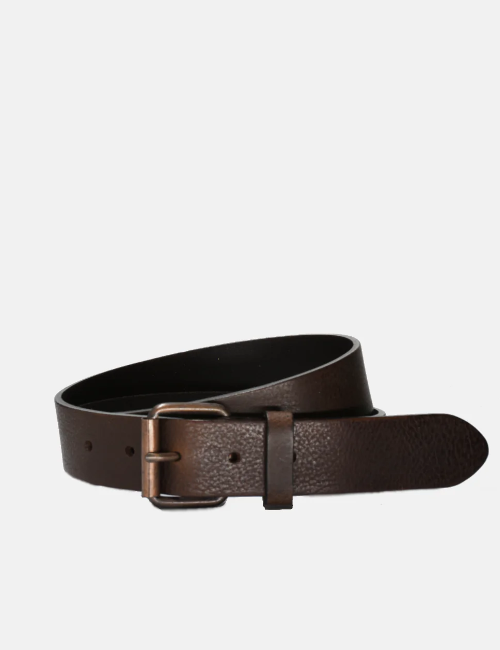 curated basics dark brown leather belt with copper buckle kempt athens ga georgia men's clothing store