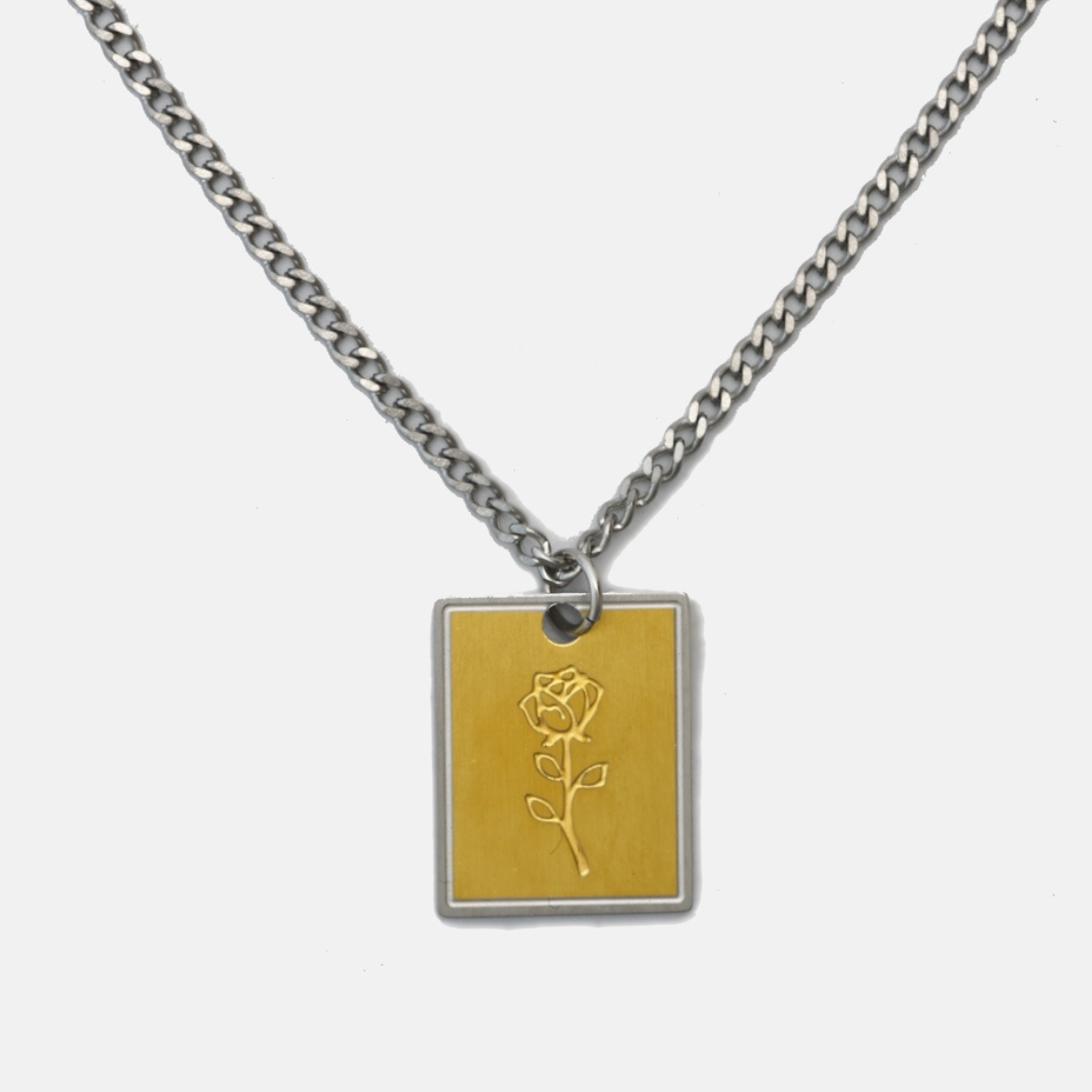 Curated Basics Rose Pendant Chain Necklace Silver and Gold Duo Tone Metal Jewelry for Men Men’s Accessories for Guys Athens GA Georgia Kempt Menswear Store Near Me