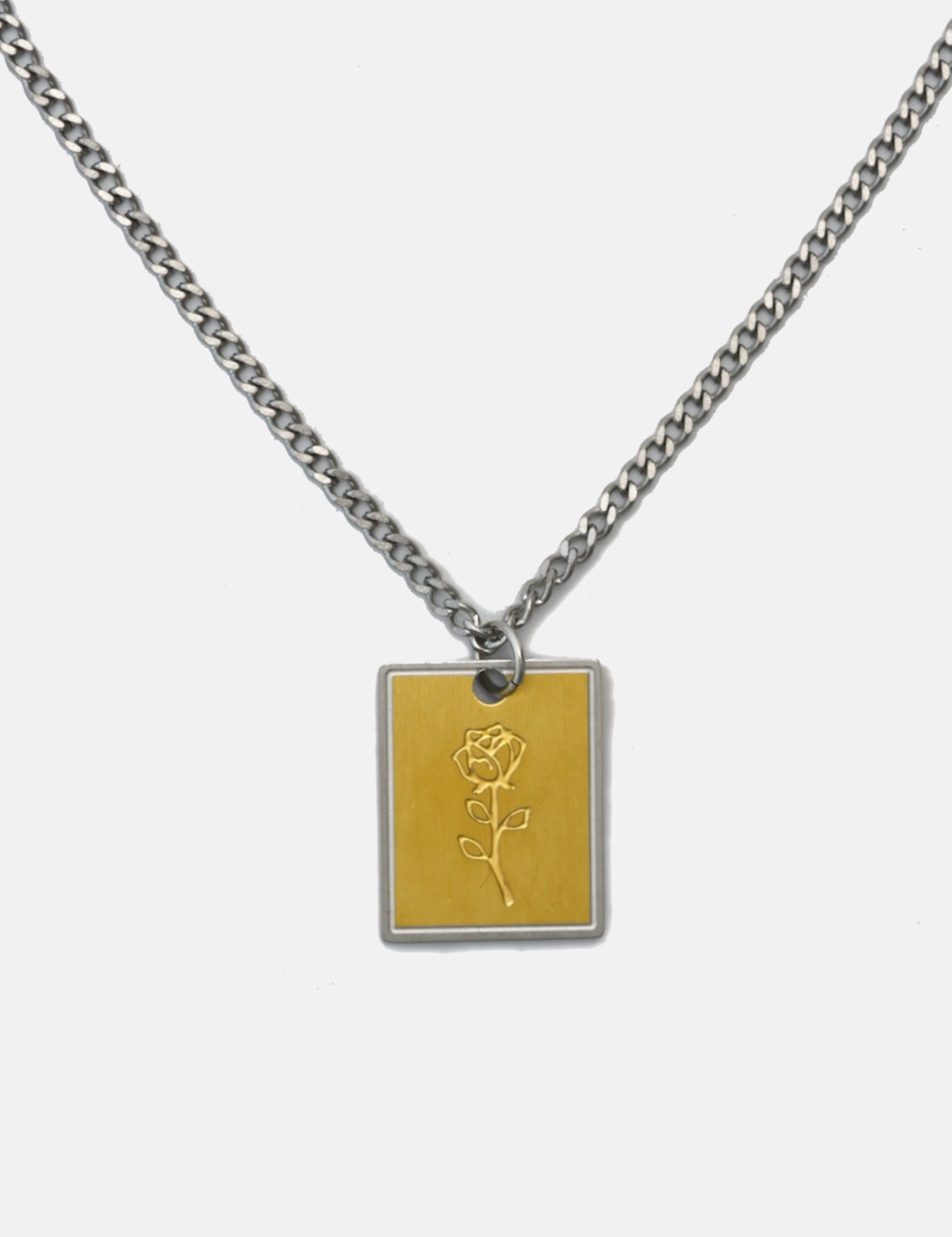 Curated Basics Rose Pendant Chain Necklace Silver and Gold Duo Tone Metal Jewelry for Men Men’s Accessories for Guys Athens GA Georgia Kempt Menswear Store Near Me