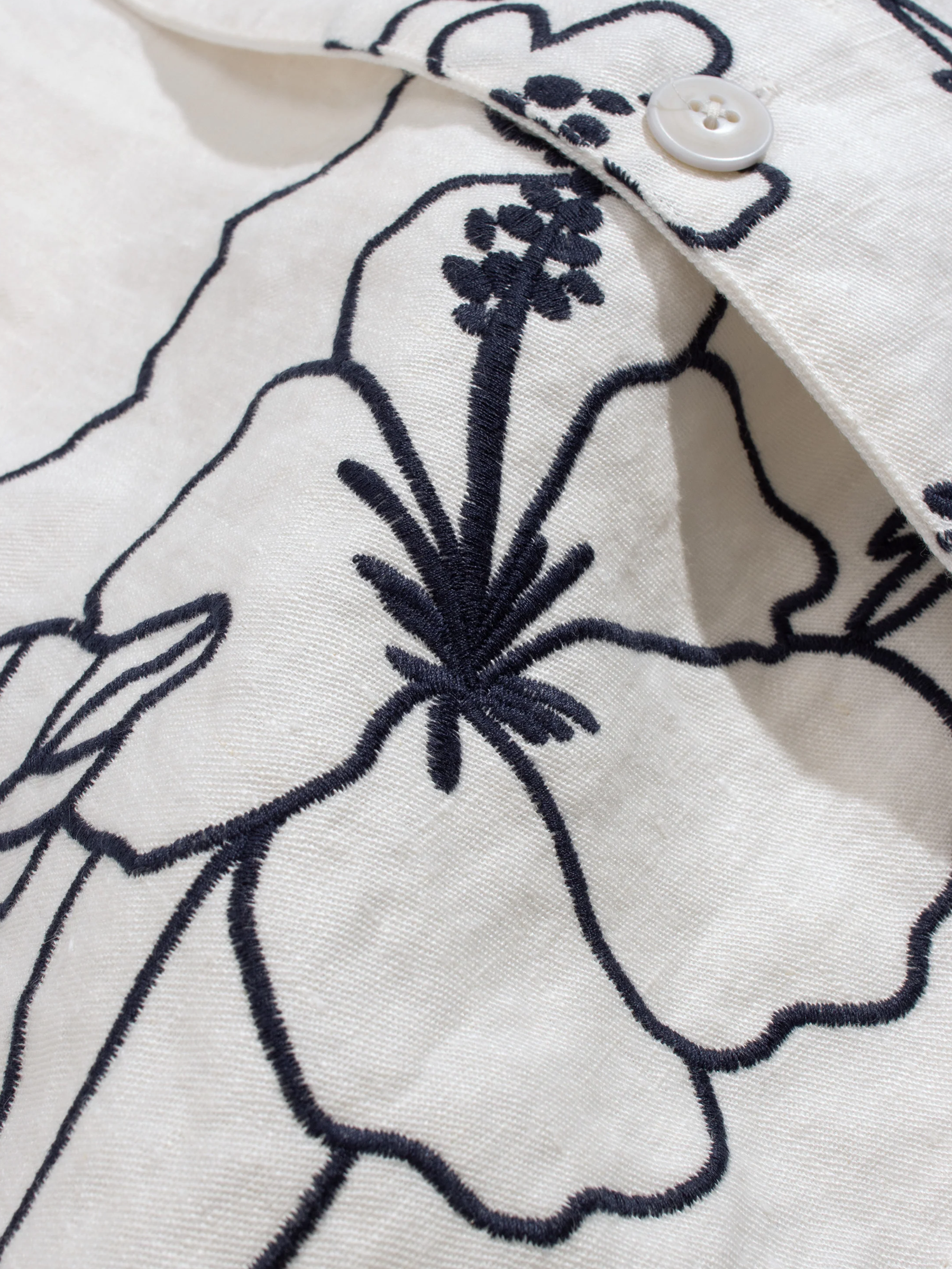 Far Afield Veloso Shirt Embroidered Landscape White Blue Embroidery Details Men’s Button Up Cropped Shirt Tops for Men Spring Summer Outfits for Guys Athens GA Georgia Kempt Menswear Store Near Me