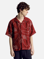 Far Afield Veloso Shirt Embroidered Palms Red Embroidery Details Men’s Button Up Cropped Shirt Tops for Men Spring Summer Outfits for Guys Athens GA Georgia Kempt Menswear Store Near Me