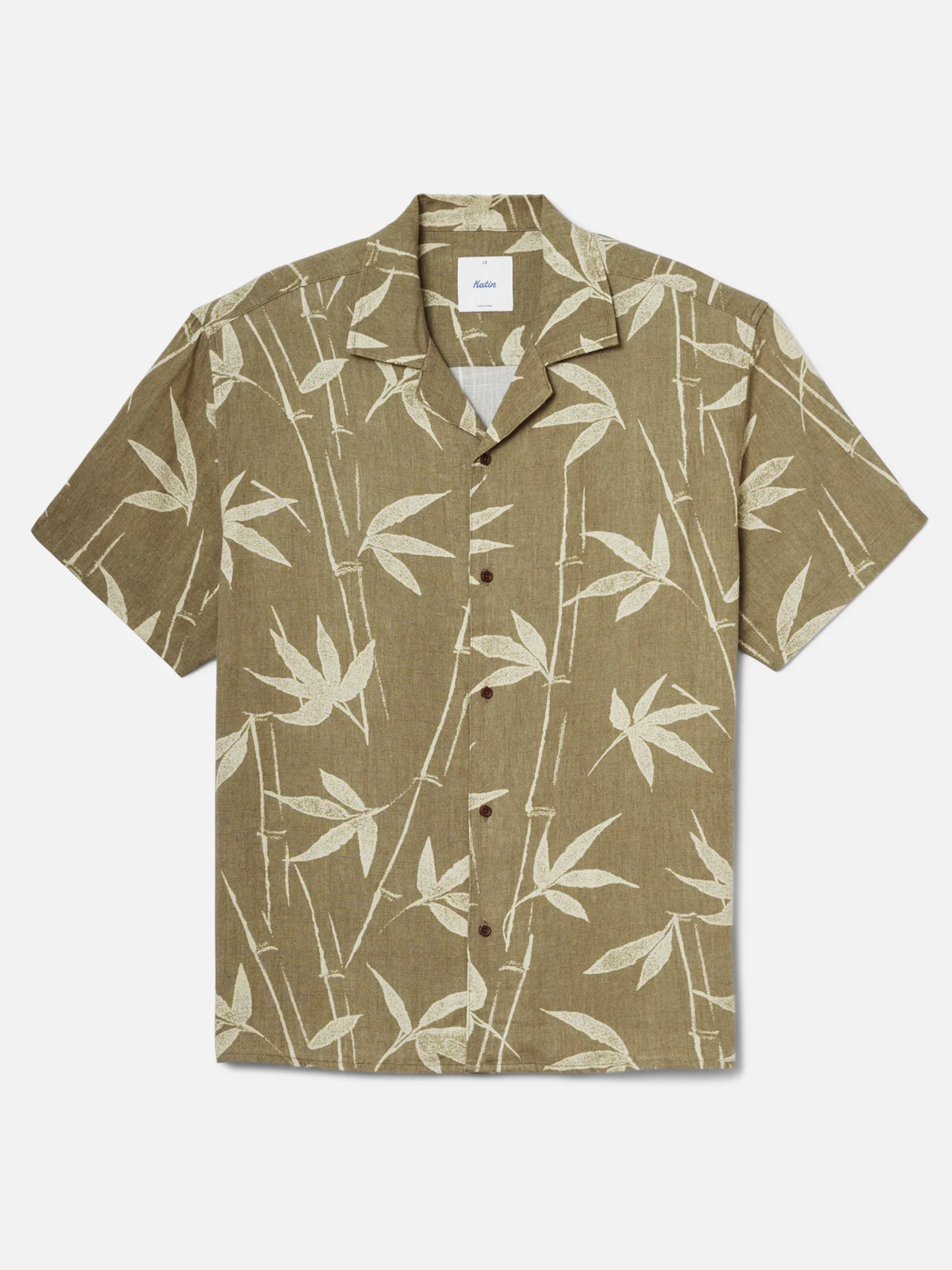 Katin Bamboo Shirt Moss Green Light Brown Taupe Floral Branch Pattern Short Sleeve Collared Button Up Summer Vacation Tops for Men Men’s Shirts Casual Shirt for Men Athens GA Georgia Kempt Menswear Store Near Me