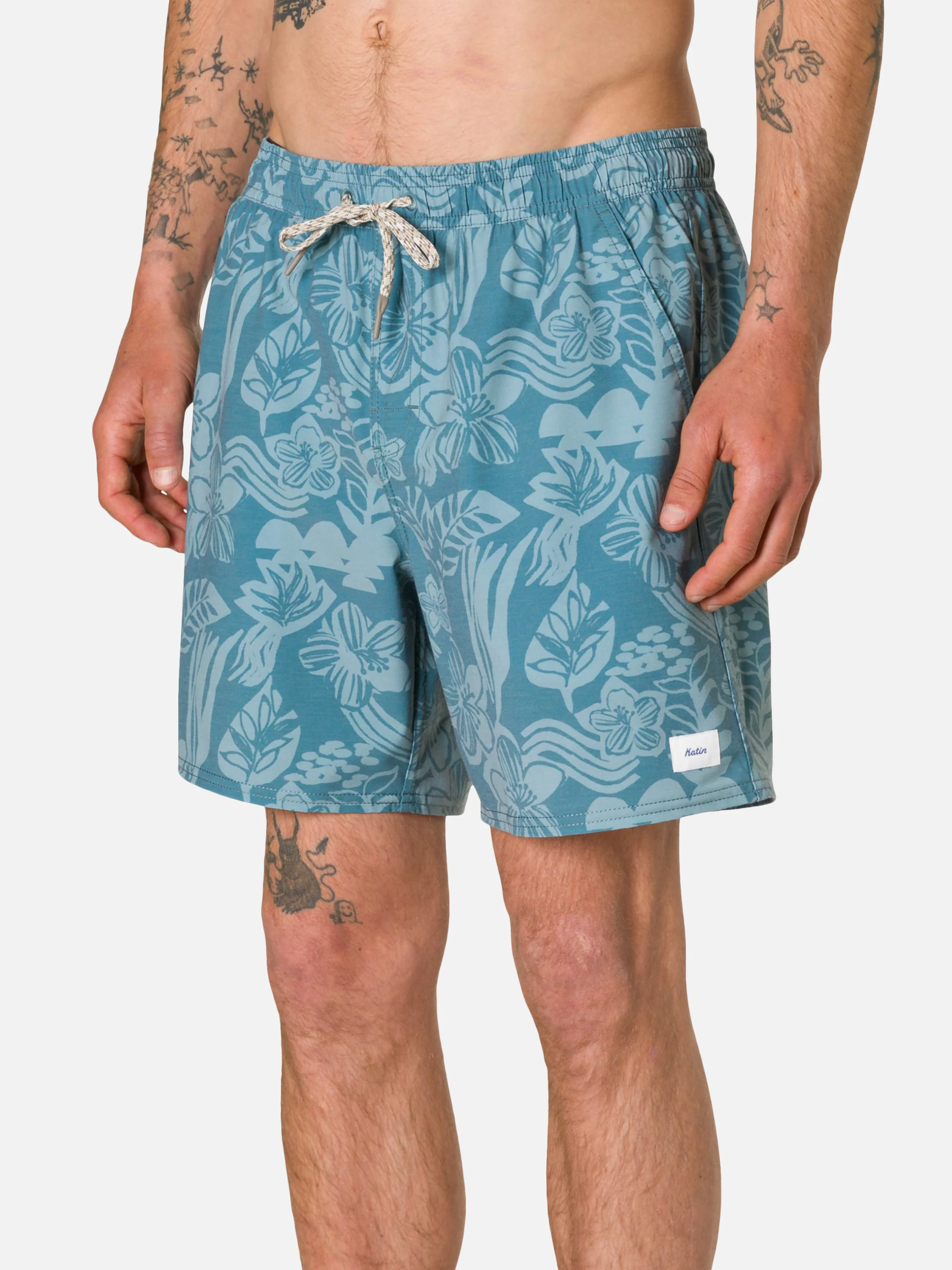 Katin Carver Volley Short Overcast Blue Floral Botanical Print Swim Athletic Boat Shorts Vacation bottoms for Guys Men’s Summer Outfits Athens GA Georgia Kempt Menswear Store Near Me