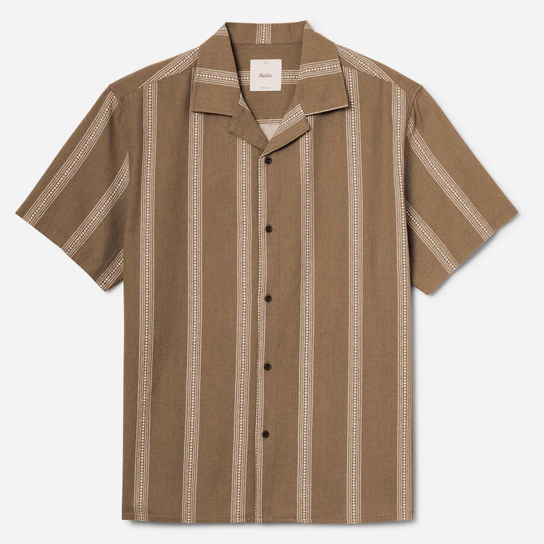 Katin Cedar Shirt Light Brown Taupe Vertical Line Pattern Short Sleeve Collared Button Up  Summer Vacation Tops for Men Men’s Shirts Casual Shirt for Men Athens GA Georgia Kempt Menswear Store Near Me