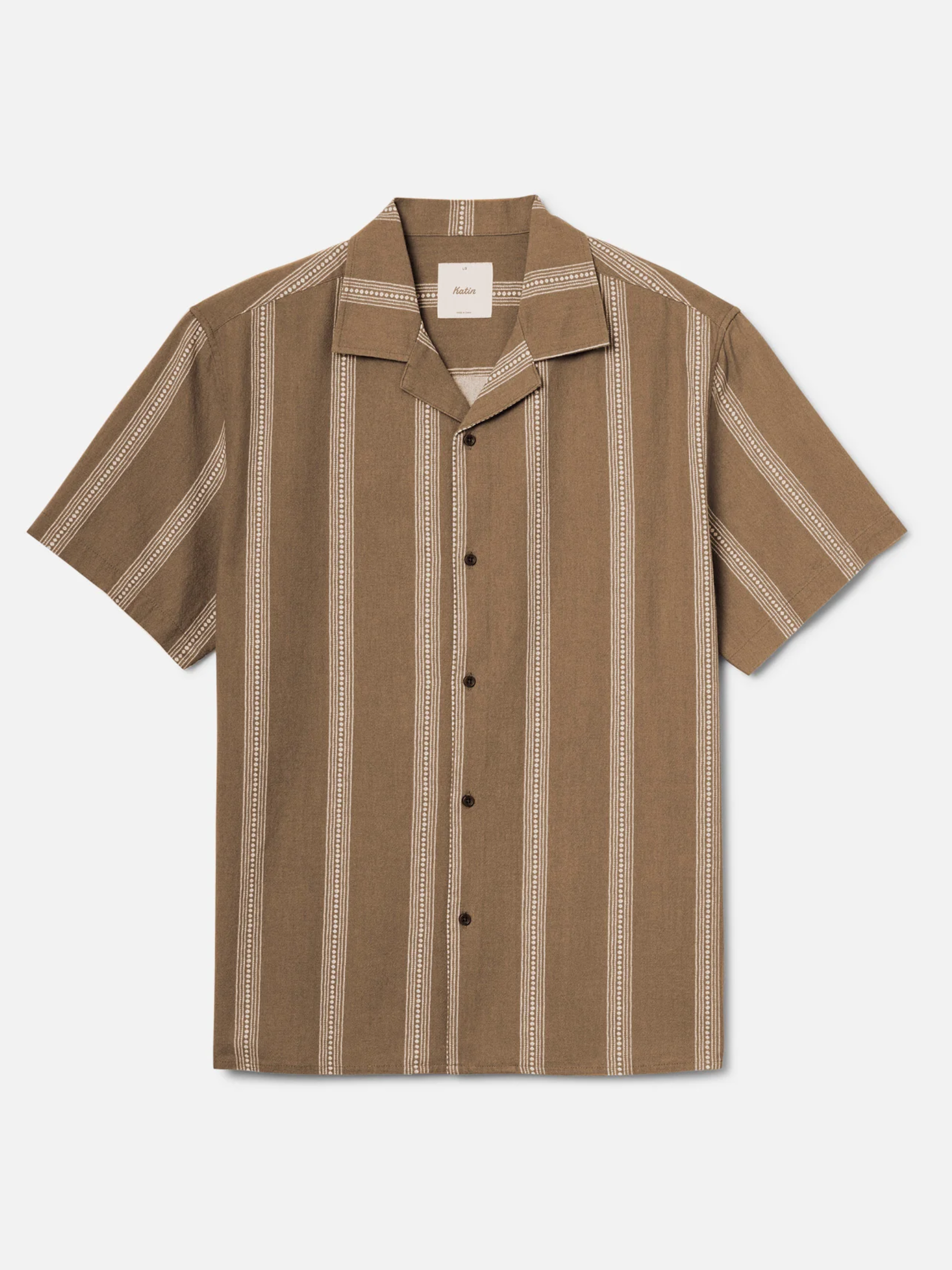 Katin Cedar Shirt Light Brown Taupe Vertical Line Pattern Short Sleeve Collared Button Up  Summer Vacation Tops for Men Men’s Shirts Casual Shirt for Men Athens GA Georgia Kempt Menswear Store Near Me