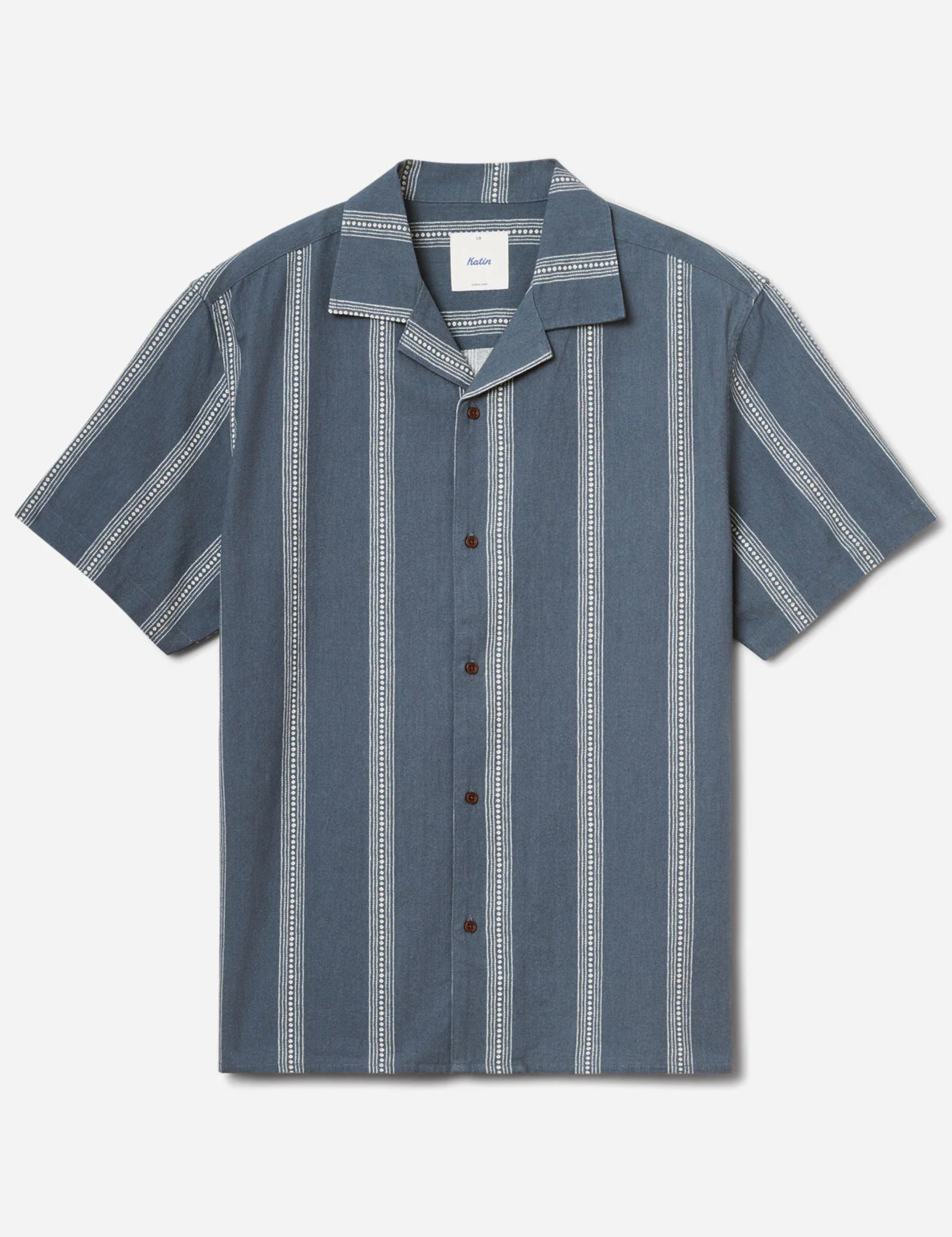 Katin Cedar Shirt Tempest Blue White Stripe Pattern Men’s Button Up Short Sleeve Collared Vacation Shirt for Summer Men’s Tops for Men Athens GA Georgia Kempt Menswear Store Near Me