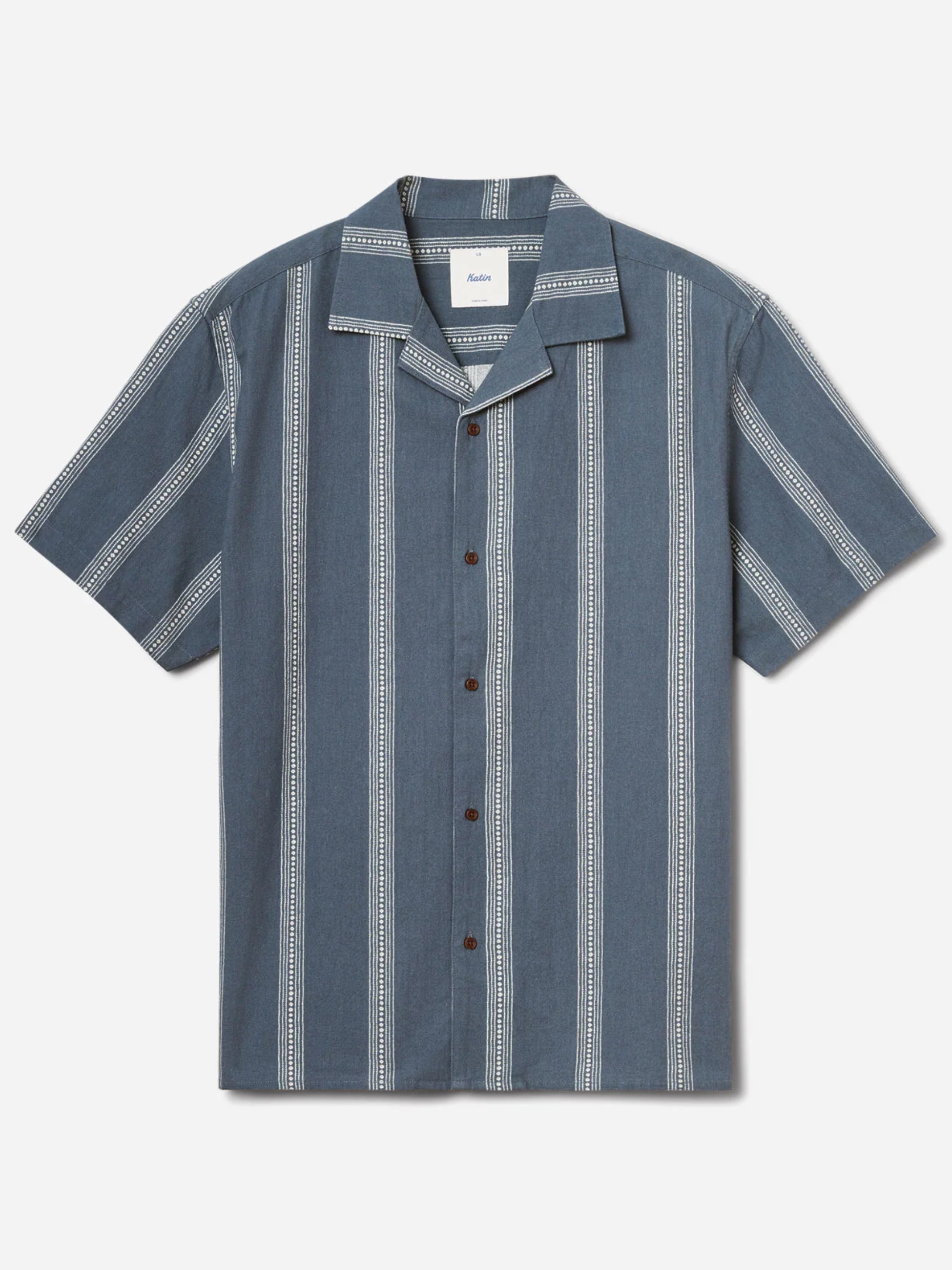 Katin Cedar Shirt Tempest Blue White Stripe Pattern Men’s Button Up Short Sleeve Collared Vacation Shirt for Summer Men’s Tops for Men Athens GA Georgia Kempt Menswear Store Near Me