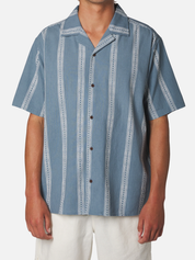 Katin Cedar Shirt Tempest Blue White Stripe Pattern Men’s Button Up Short Sleeve Collared Vacation Shirt for Summer Men’s Tops for Men Athens GA Georgia Kempt Menswear Store Near Me