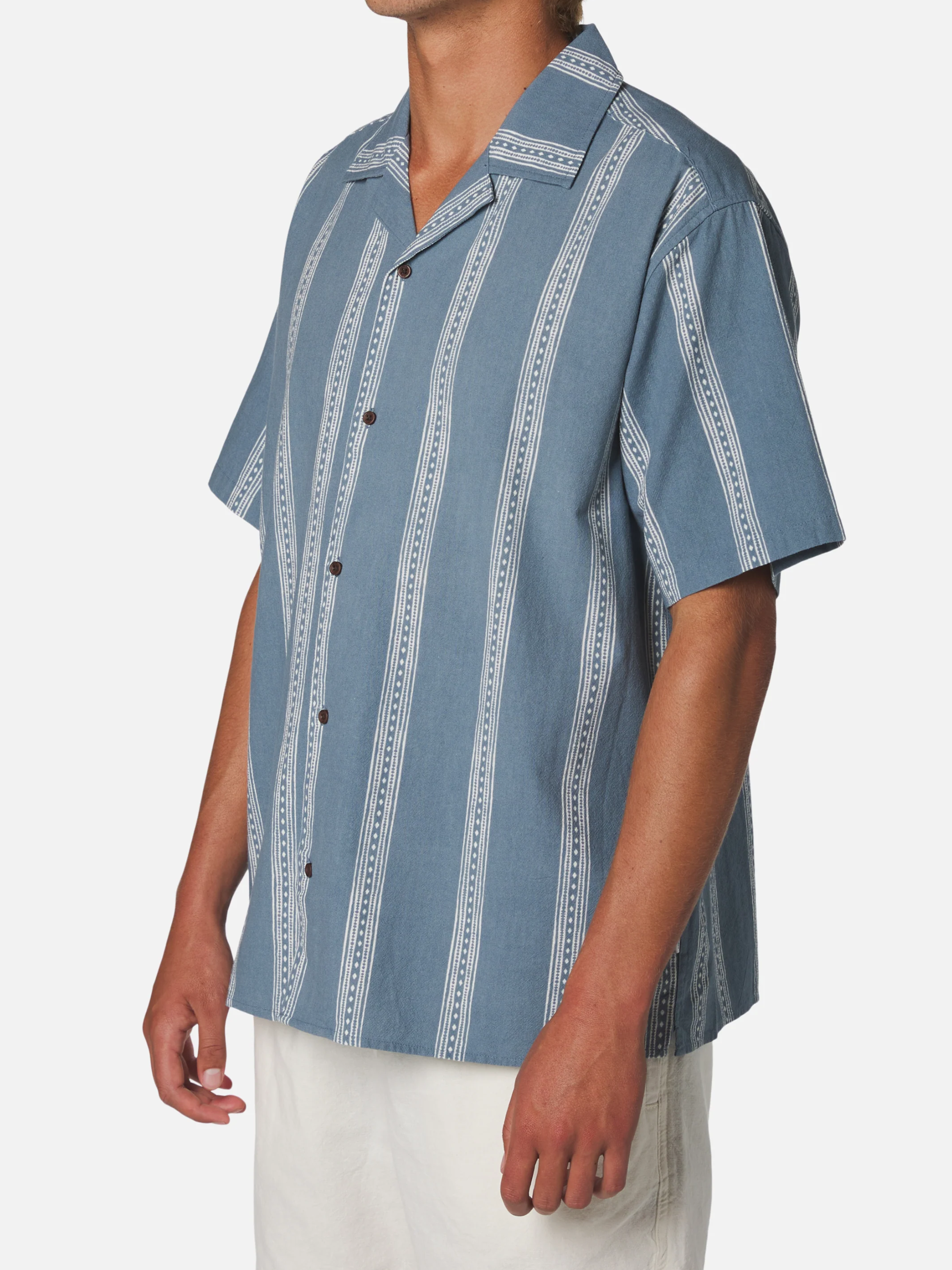 Katin Cedar Shirt Tempest Blue White Stripe Pattern Men’s Button Up Short Sleeve Collared Vacation Shirt for Summer Men’s Tops for Men Athens GA Georgia Kempt Menswear Store Near Me