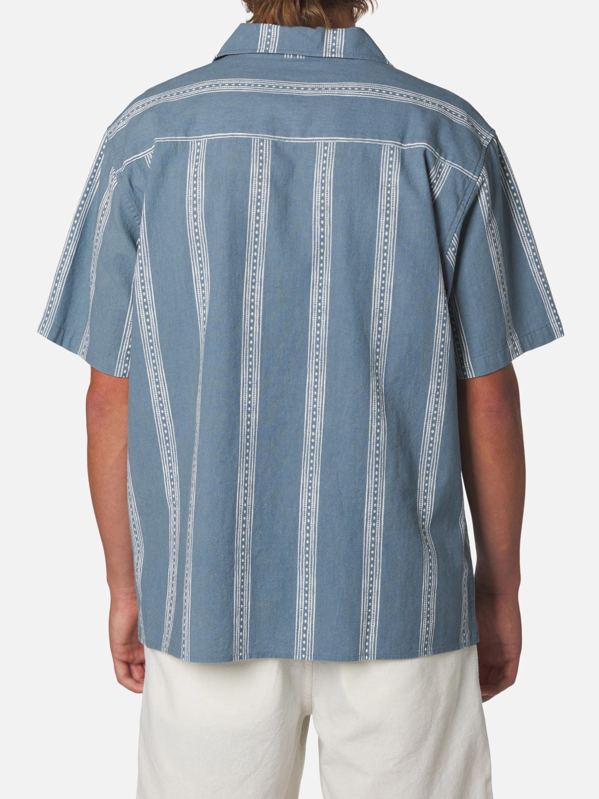 Katin Cedar Shirt Tempest Blue White Stripe Pattern Men’s Button Up Short Sleeve Collared Vacation Shirt for Summer Men’s Tops for Men Athens GA Georgia Kempt Menswear Store Near Me