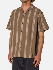 Katin Cedar Shirt Light Brown Taupe Vertical Line Pattern Short Sleeve Collared Button Up  Summer Vacation Tops for Men Men’s Shirts Casual Shirt for Men Athens GA Georgia Kempt Menswear Store Near Me