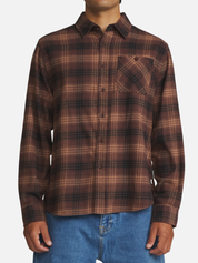 Katin Derek Flannel French Roast Red Brown Plaid Pattern Long Sleeve Collared Button Up Front Chest Pocket Winter Top Front