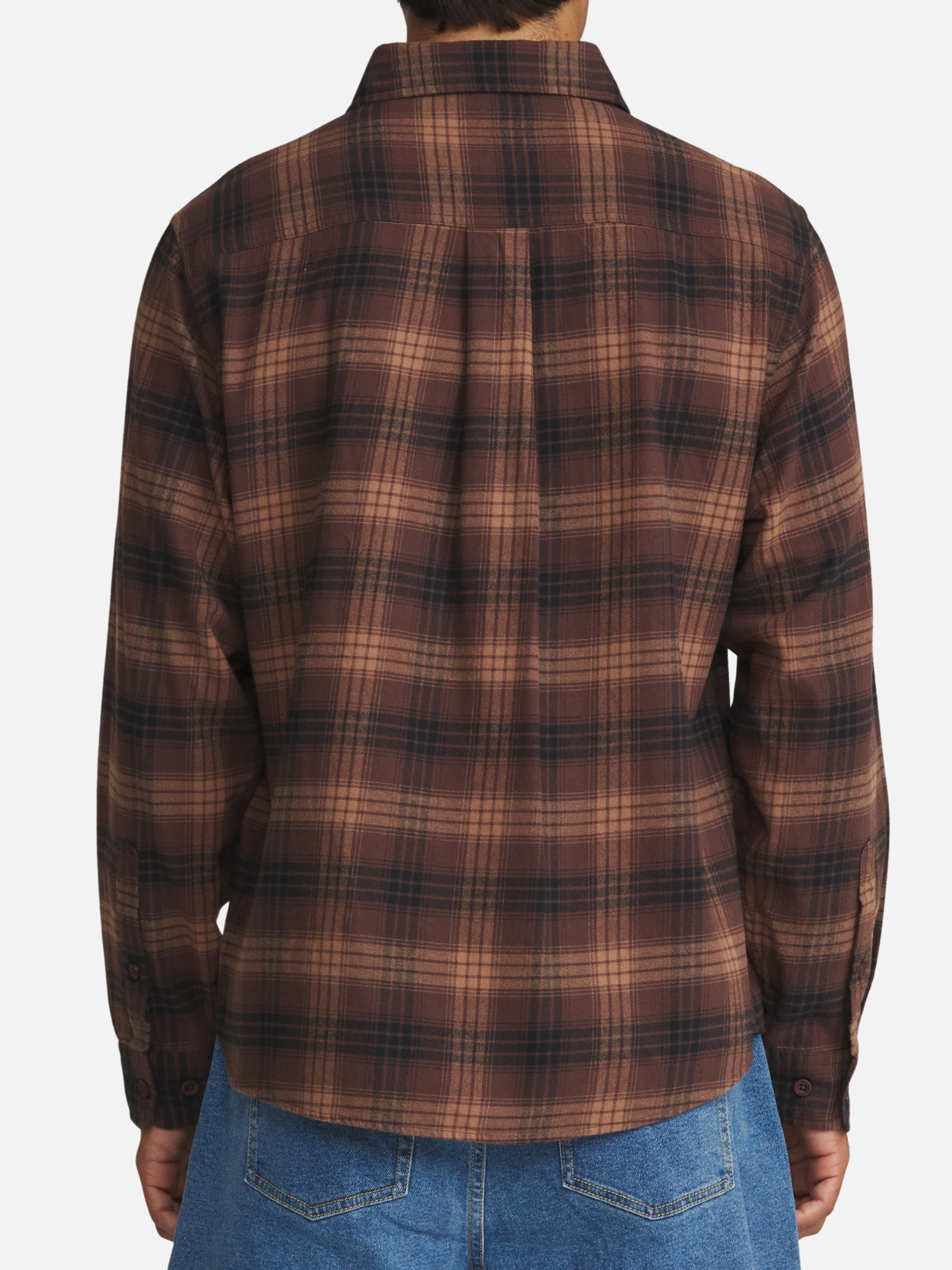 Katin Derek Flannel French Roast Red Brown Plaid Pattern Long Sleeve Collared Button Up Front Chest Pocket Winter Top Back