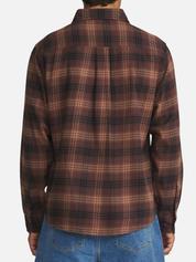 Katin Derek Flannel French Roast Red Brown Plaid Pattern Long Sleeve Collared Button Up Front Chest Pocket Winter Top Back