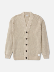 Katin Gallant Cardigan Knit Sweater Tan Cream Dark Brown Buttons Long Sleeves Front Flat