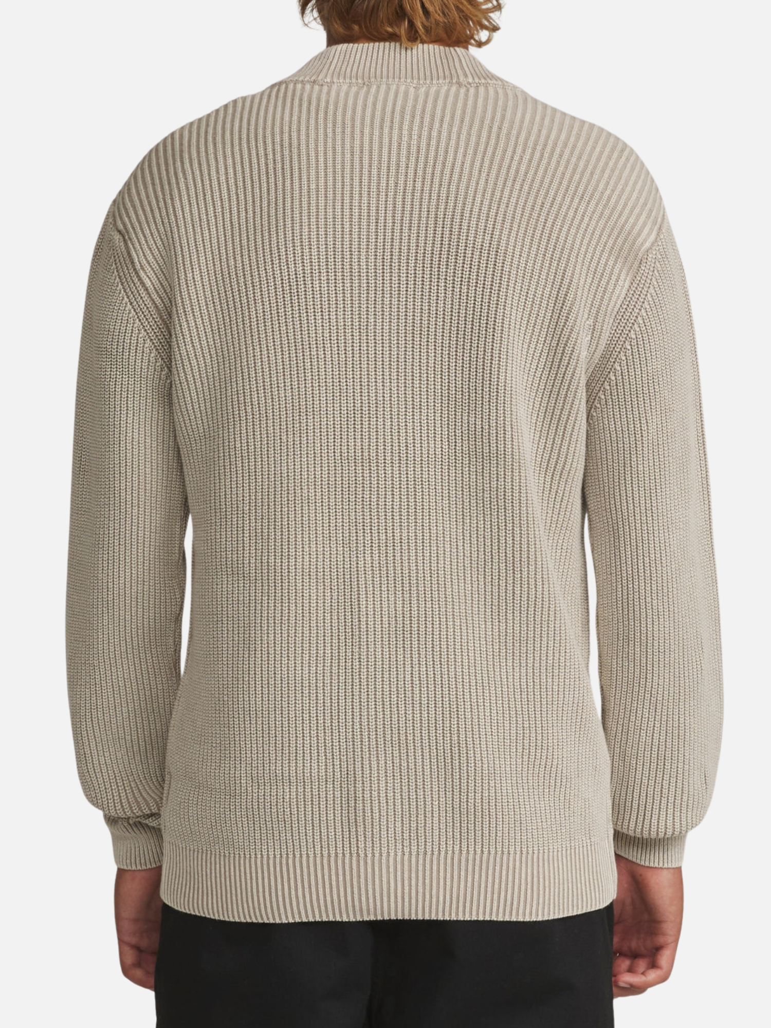 Katin Gallant Cardigan Knit Sweater Tan Cream Dark Brown Buttons Long Sleeves back on model