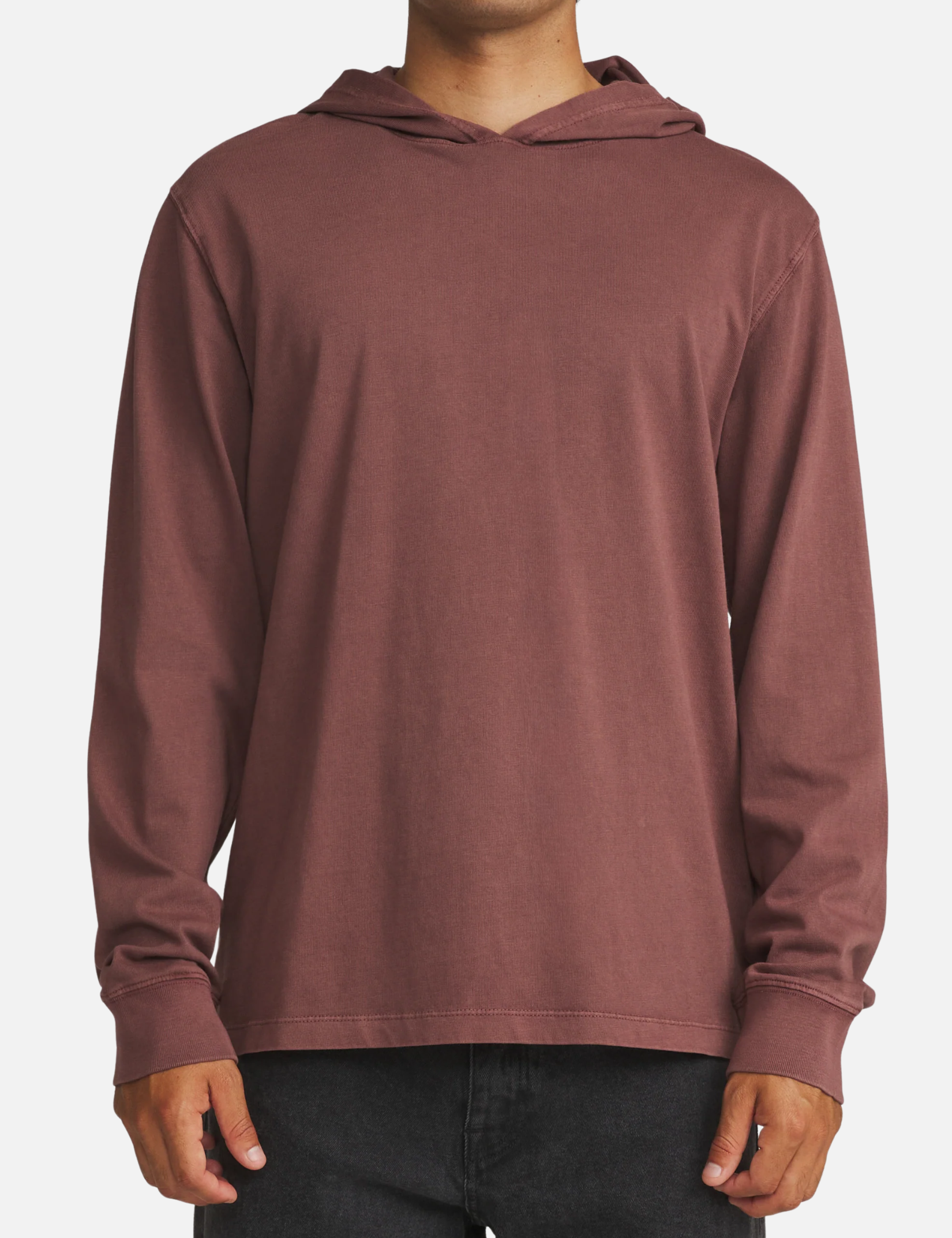 Katin Hide Pullover French Roast Vintage Wash Red Clay Color Long Sleeve Thin Hoodie Top Front