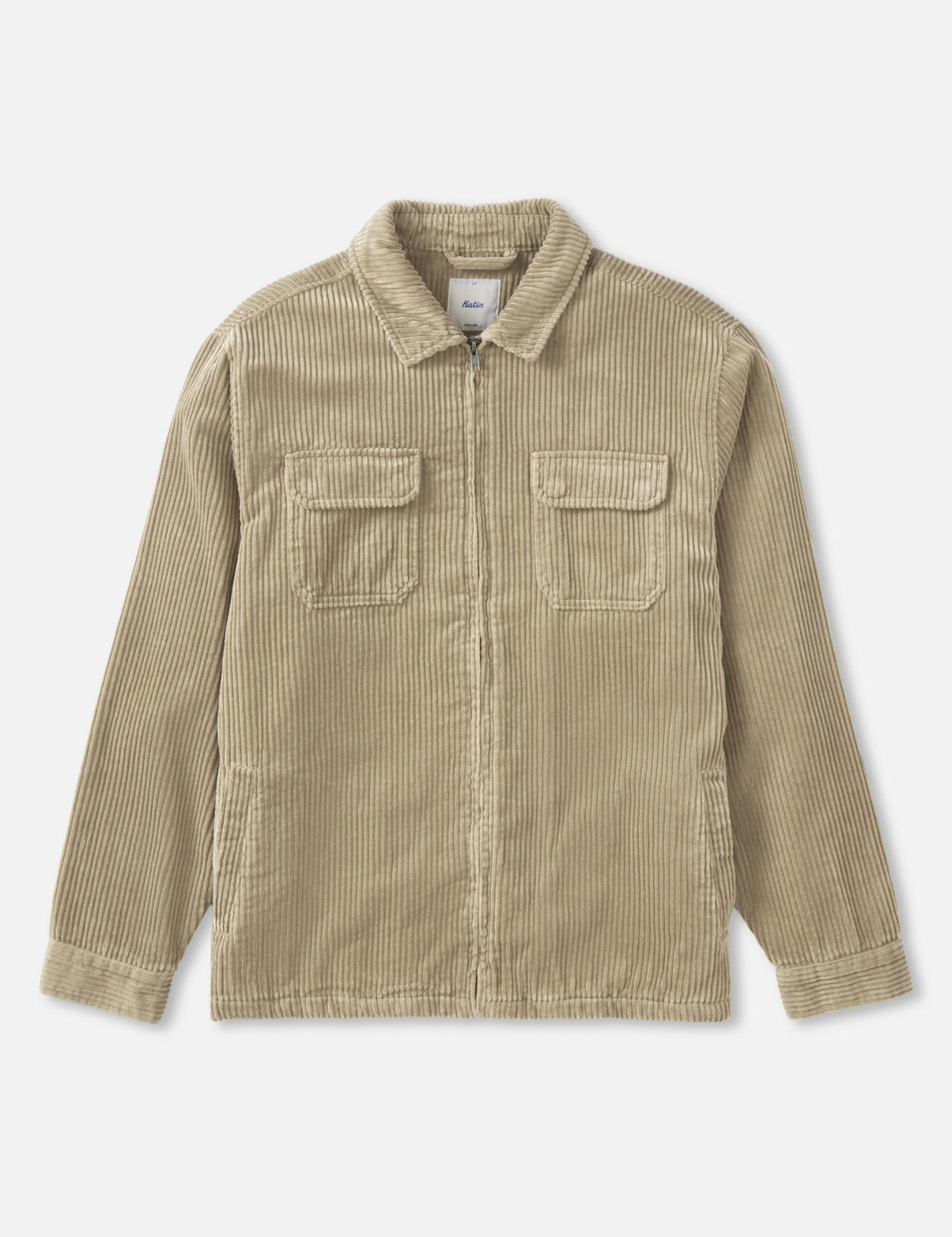 Katin Kane Jacket Textured Vintage Khaki Color Hidden Zipper Two Front Pockets with a Collar front flat