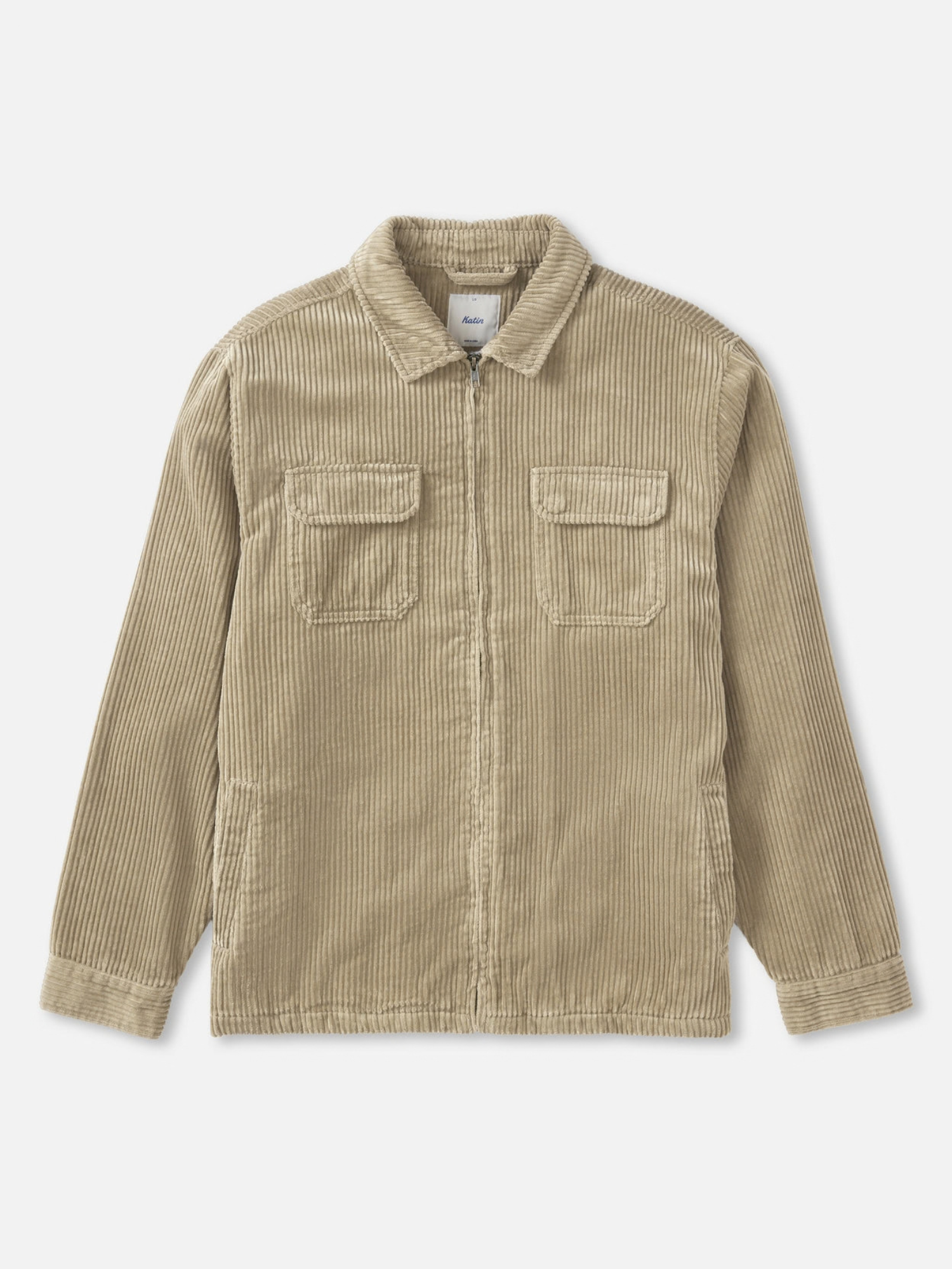 Katin Kane Jacket Textured Vintage Khaki Color Hidden Zipper Two Front Pockets with a Collar front flat