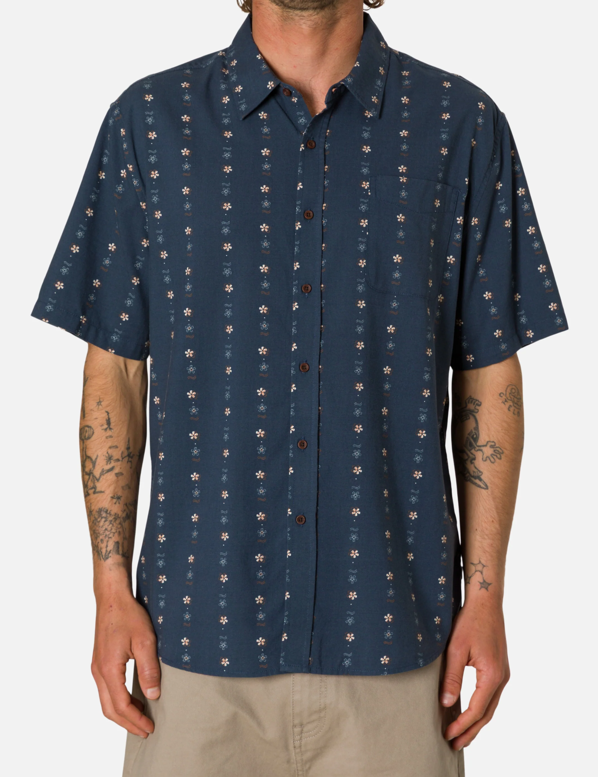 Katin Kona Wind Shirt Sea Storm Blue Mini Floral Pattern  Men’s Button Up Short Sleeve Collared Vacation Shirt for Summer Men’s Tops for Men Athens GA Georgia Kempt Menswear Store Near Me