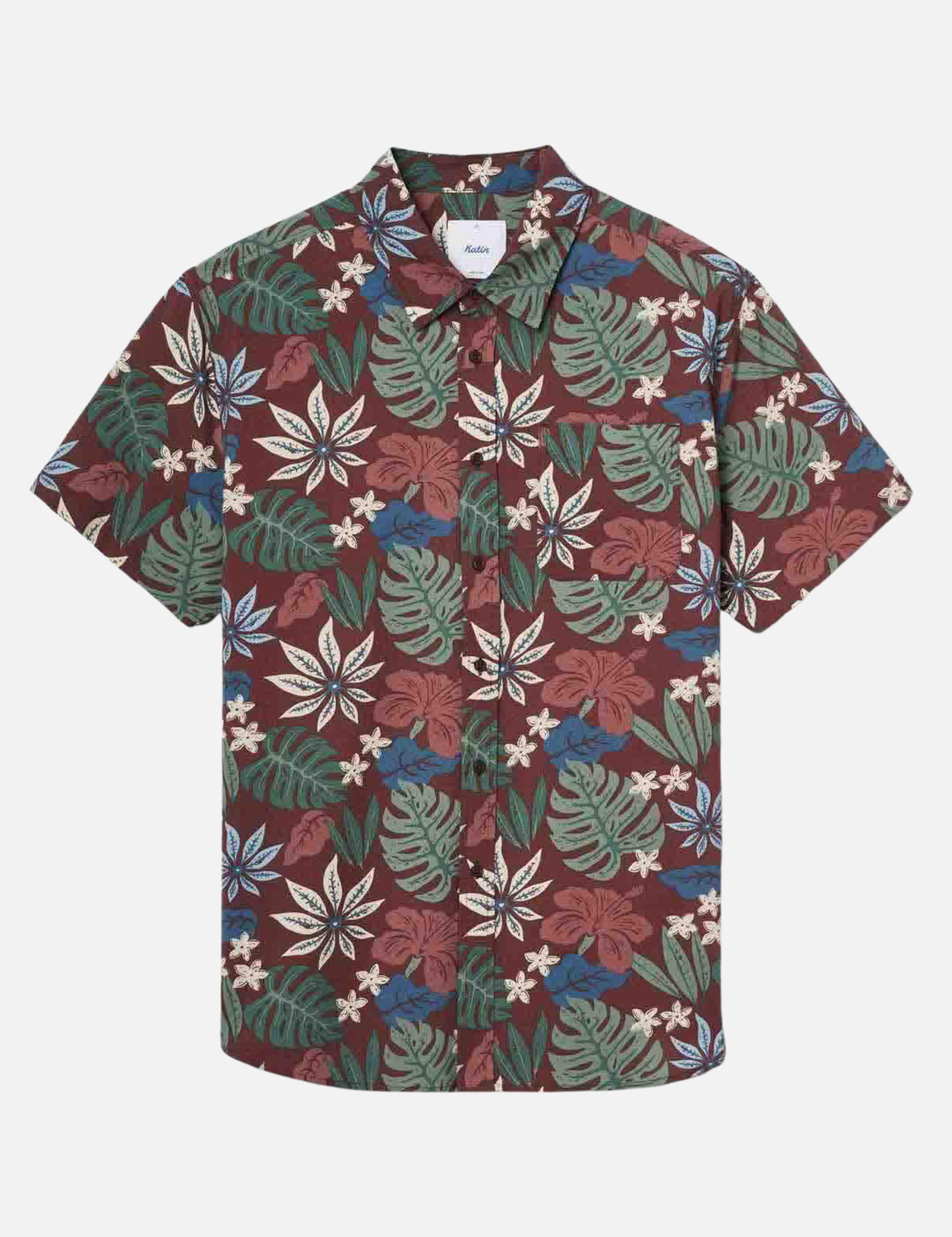 Katin Oasis Shirt Mahogany Red Floral Pattern  Men’s Button Up Short Sleeve Collared Vacation Shirt for Summer Men’s Tops for Men Athens GA Georgia Kempt Menswear Store Near Me