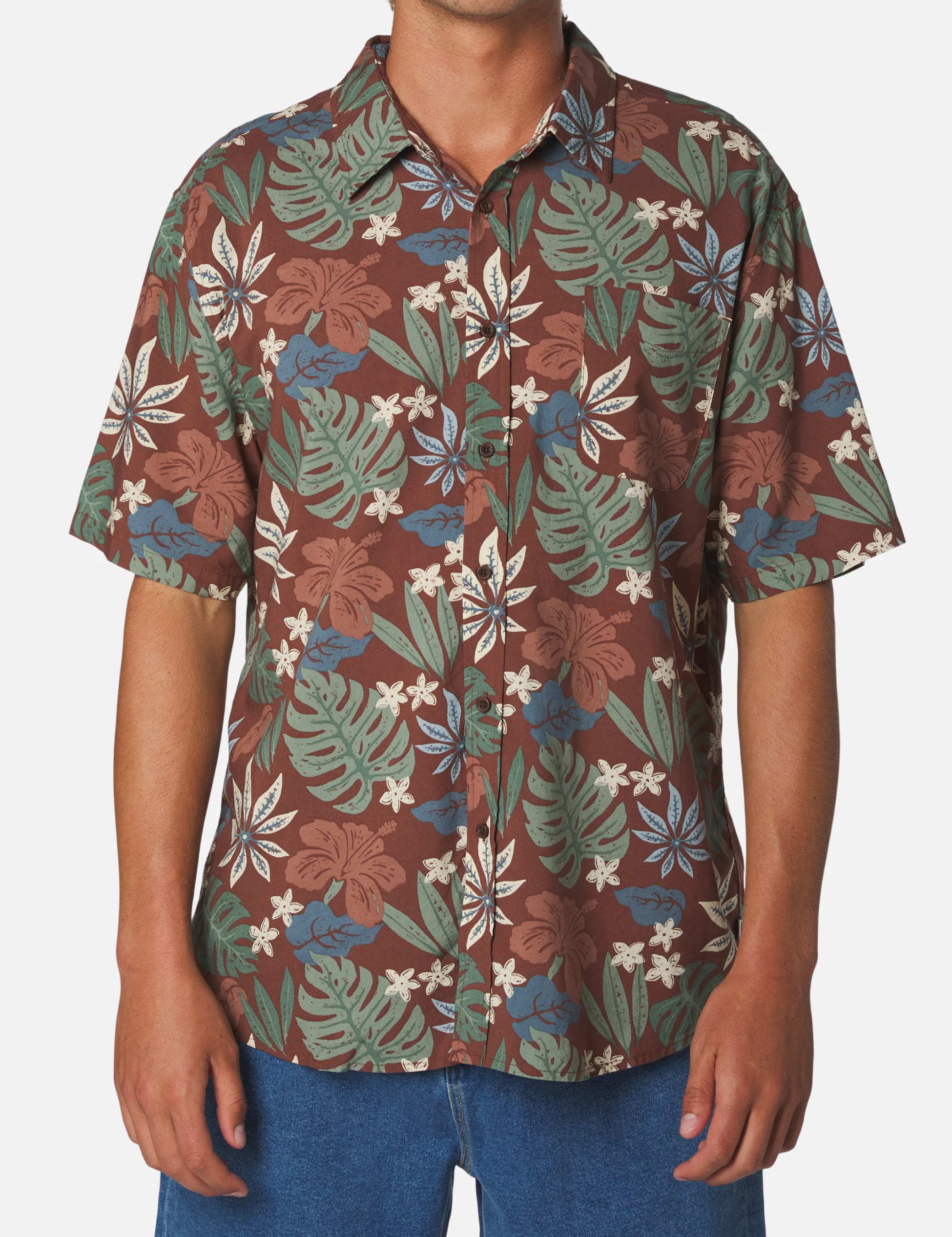 Katin Oasis Shirt Mahogany Red Floral Pattern  Men’s Button Up Short Sleeve Collared Vacation Shirt for Summer Men’s Tops for Men Athens GA Georgia Kempt Menswear Store Near Me