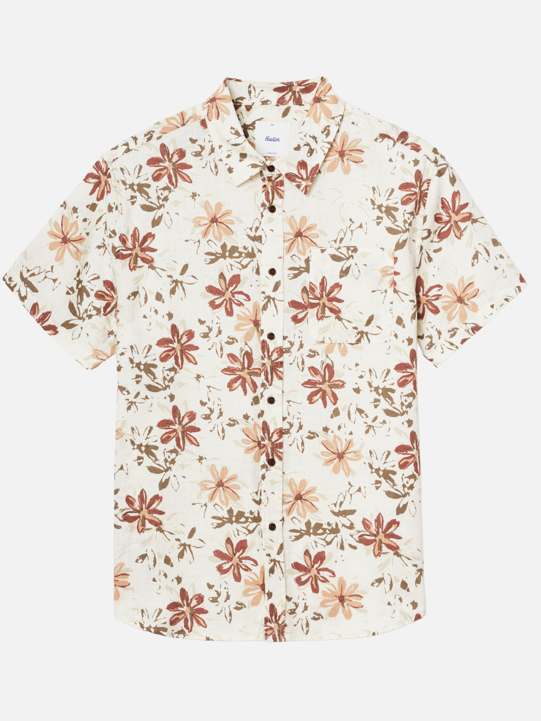 katin  petals shirt brush pink orange floral pattern short sleeve collared button up men’s summer vacation tops for men shirts for Guys Athens ga georgia kempt menswear store near me