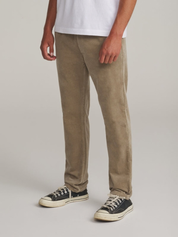 Katin Pipeline Corduroy Pant Khaki Slim Straight Leg Fit side view on model